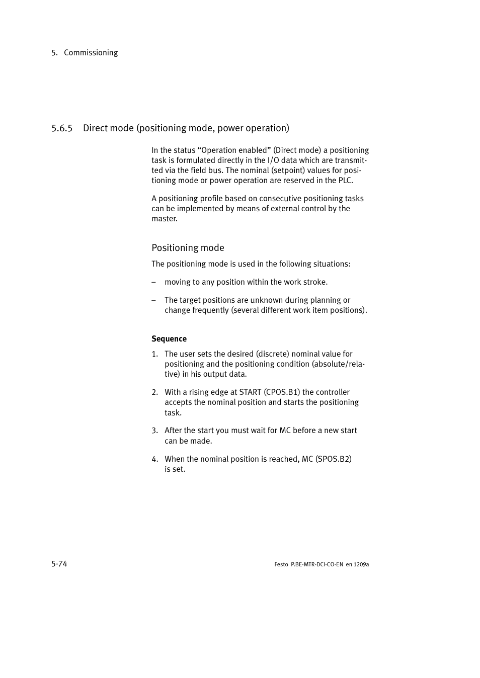 5 direct mode (positioning mode, power operation) | Festo Электромотор MTR-DCI User Manual | Page 172 / 352