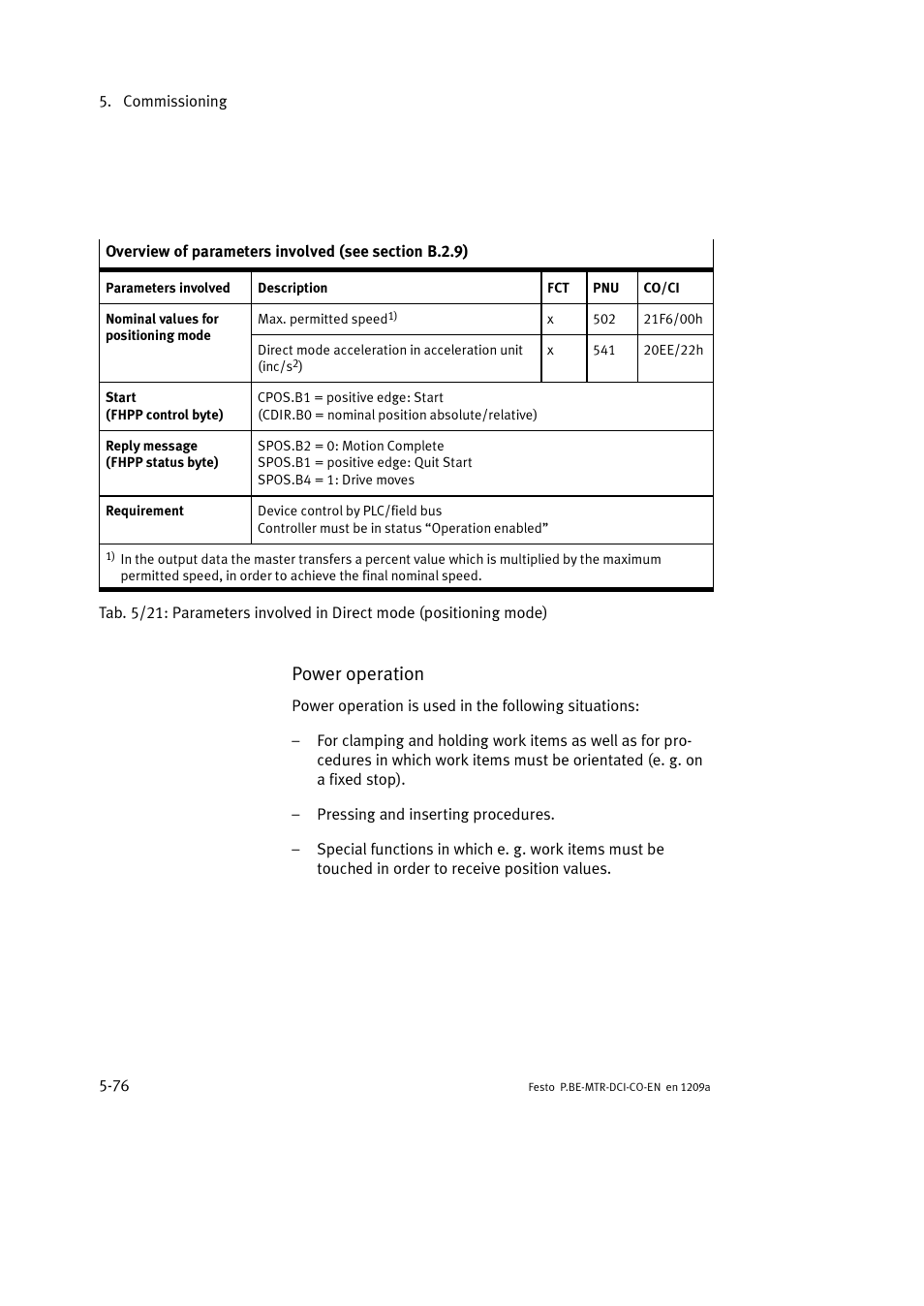 Power operation | Festo Электромотор MTR-DCI User Manual | Page 174 / 352