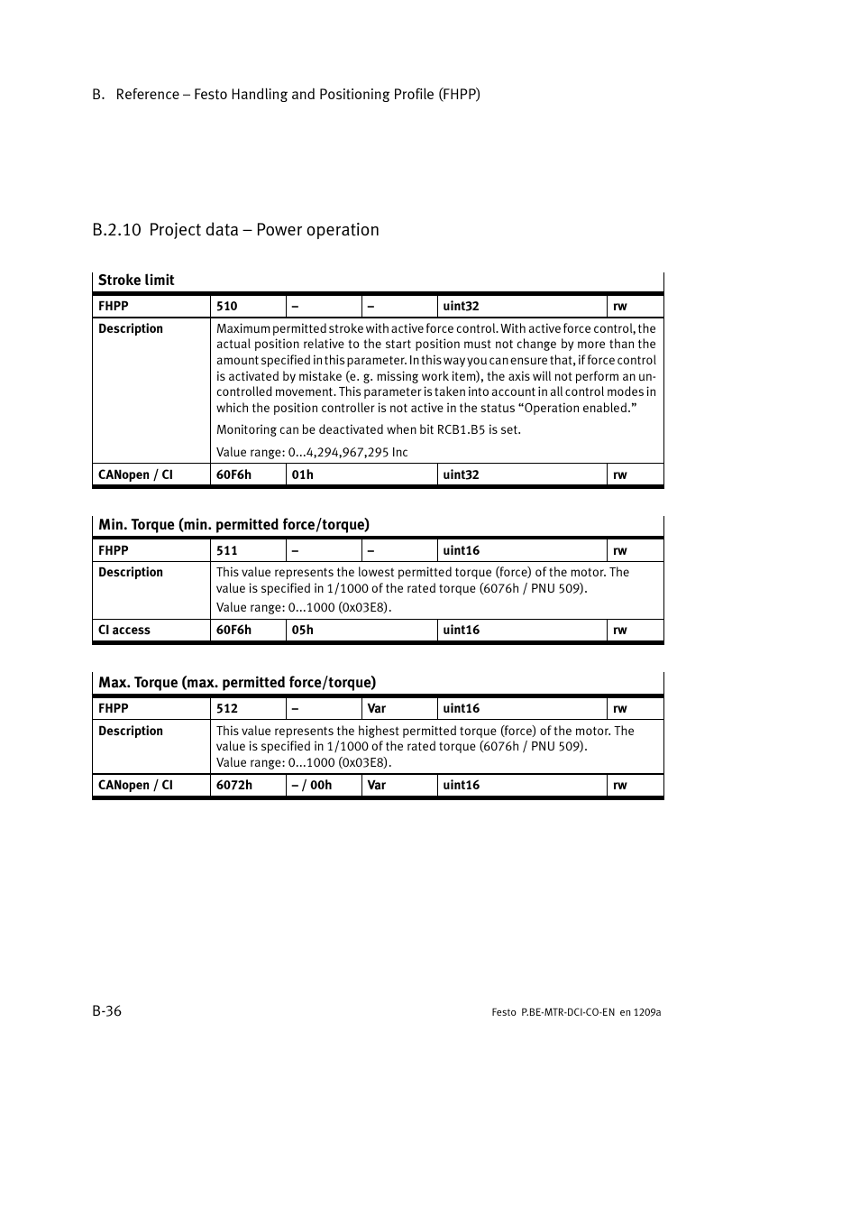 B.2.10 project data – power operation | Festo Электромотор MTR-DCI User Manual | Page 254 / 352