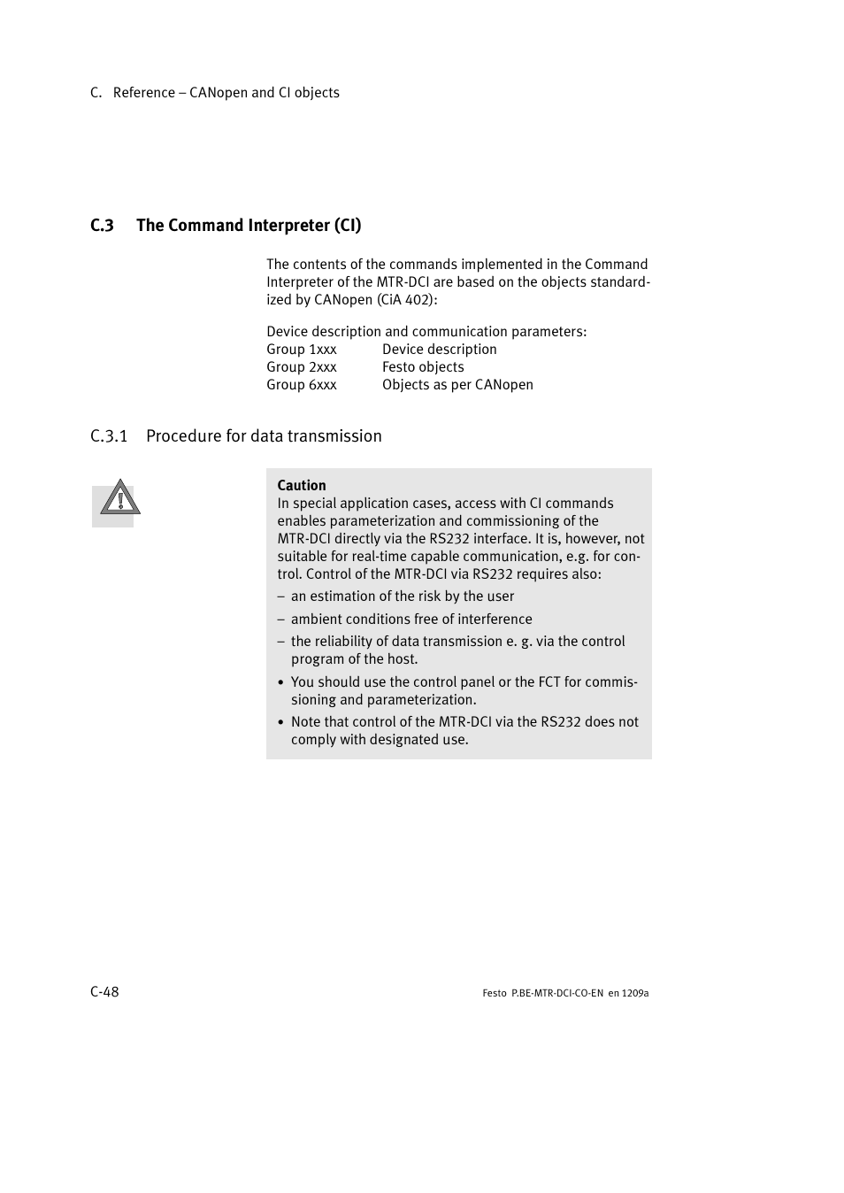 C.3 the command interpreter (ci), C.3.1 procedure for data transmission | Festo Электромотор MTR-DCI User Manual | Page 324 / 352