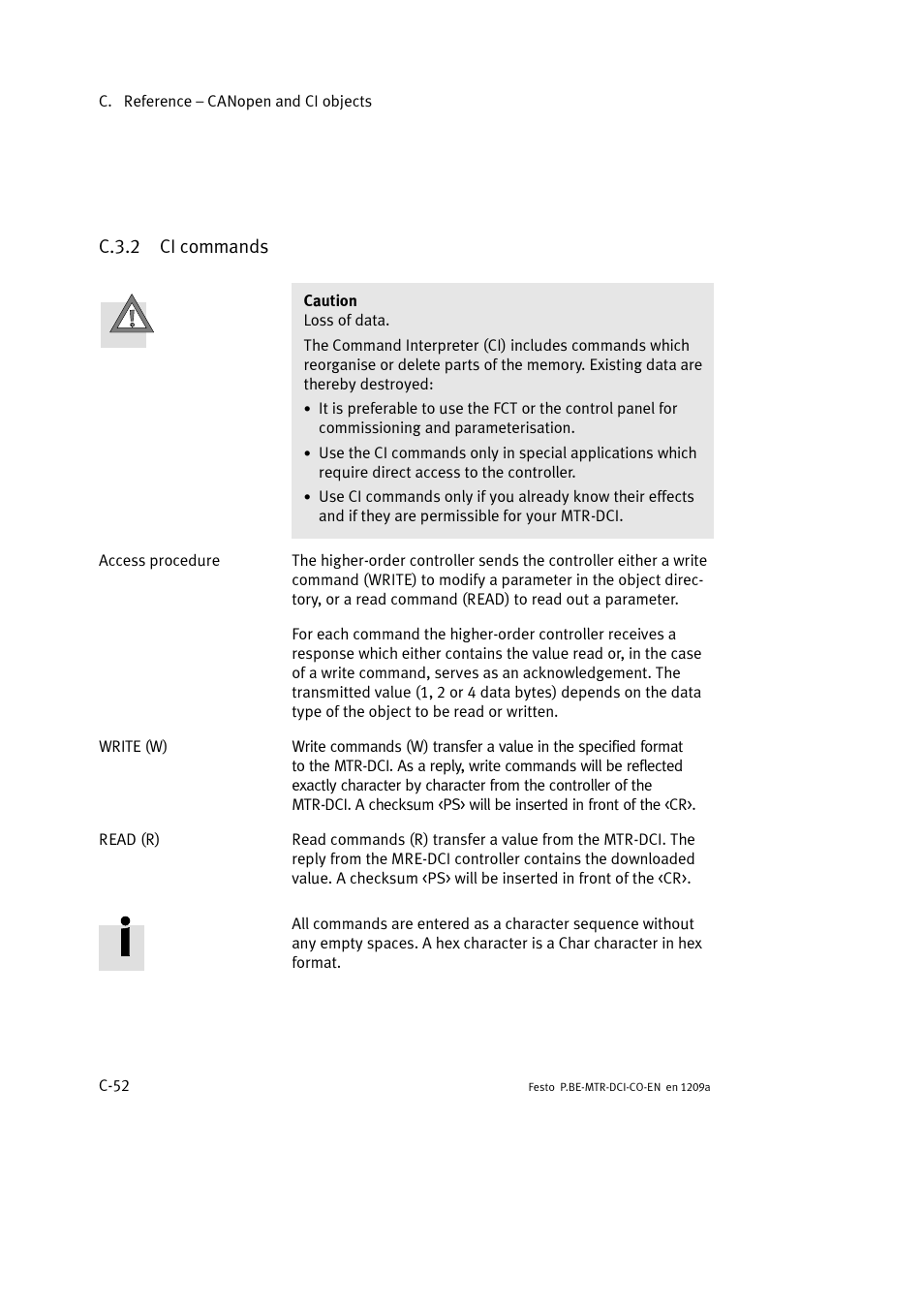 C.3.2 ci commands | Festo Электромотор MTR-DCI User Manual | Page 328 / 352