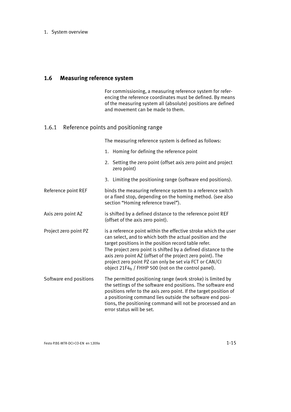 6 measuring reference system, 1 reference points and positioning range | Festo Электромотор MTR-DCI User Manual | Page 37 / 352