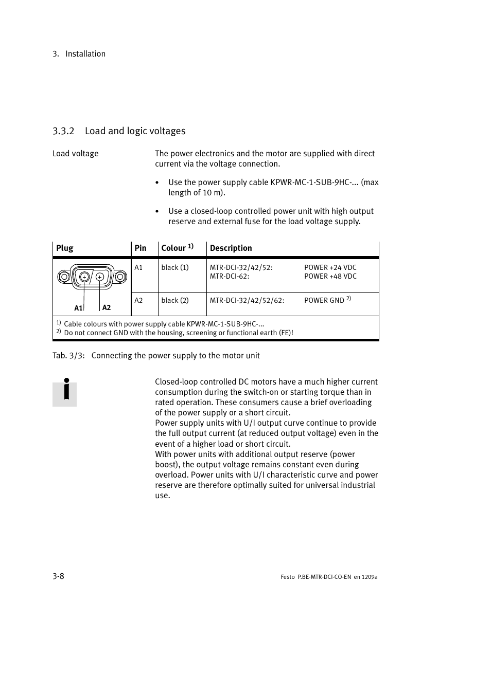 2 load and logic voltages | Festo Электромотор MTR-DCI User Manual | Page 60 / 352