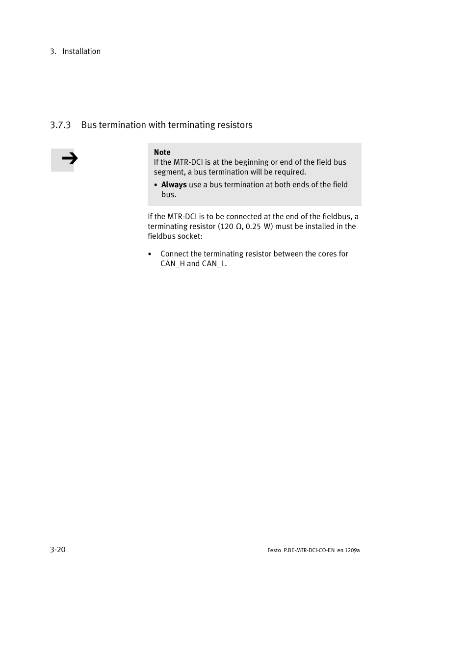 3 bus termination with terminating resistors | Festo Электромотор MTR-DCI User Manual | Page 72 / 352