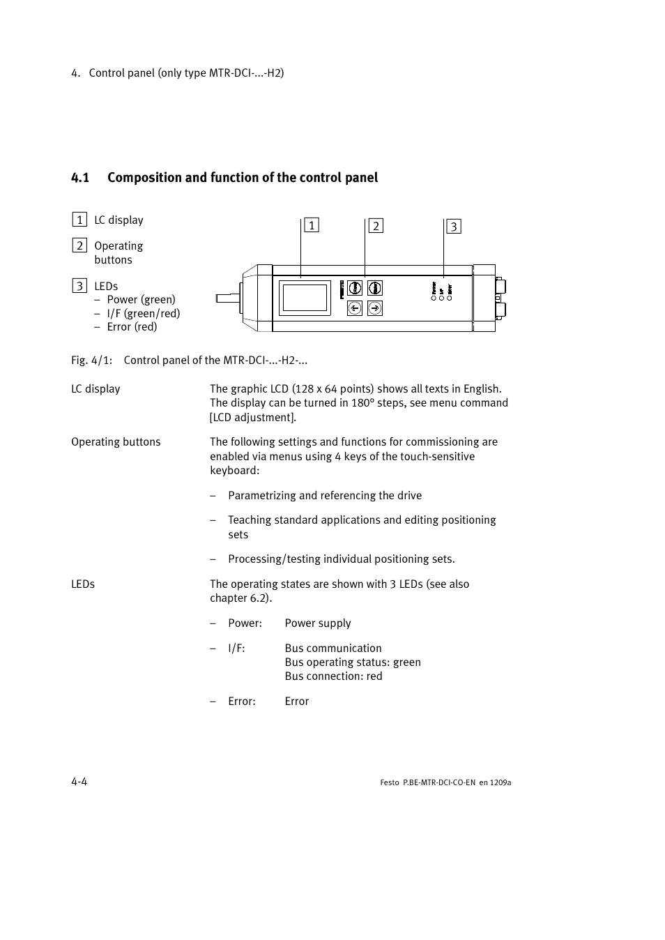 1 composition and function of the control panel | Festo Электромотор MTR-DCI User Manual | Page 76 / 352