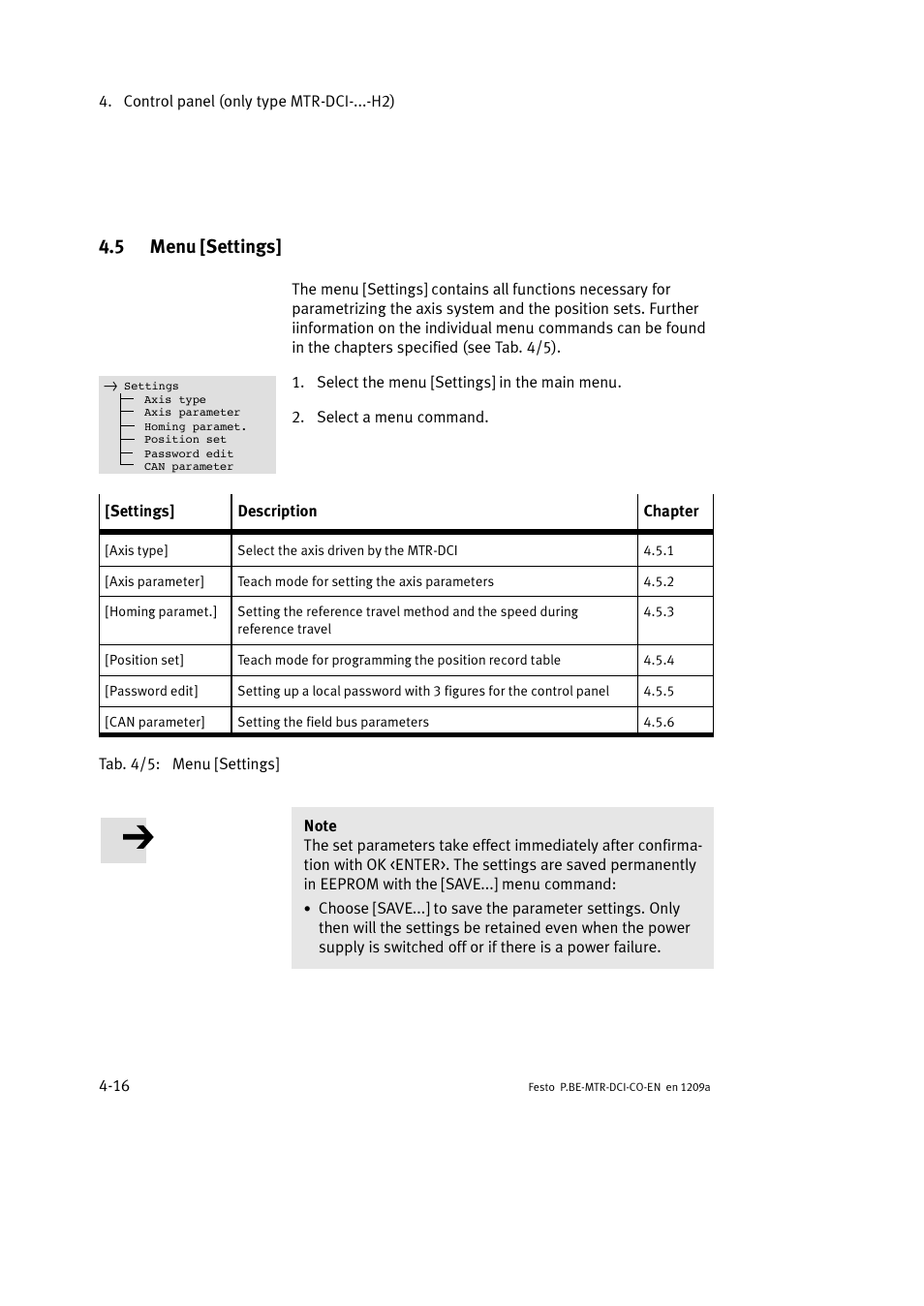 5 menu [settings | Festo Электромотор MTR-DCI User Manual | Page 88 / 352