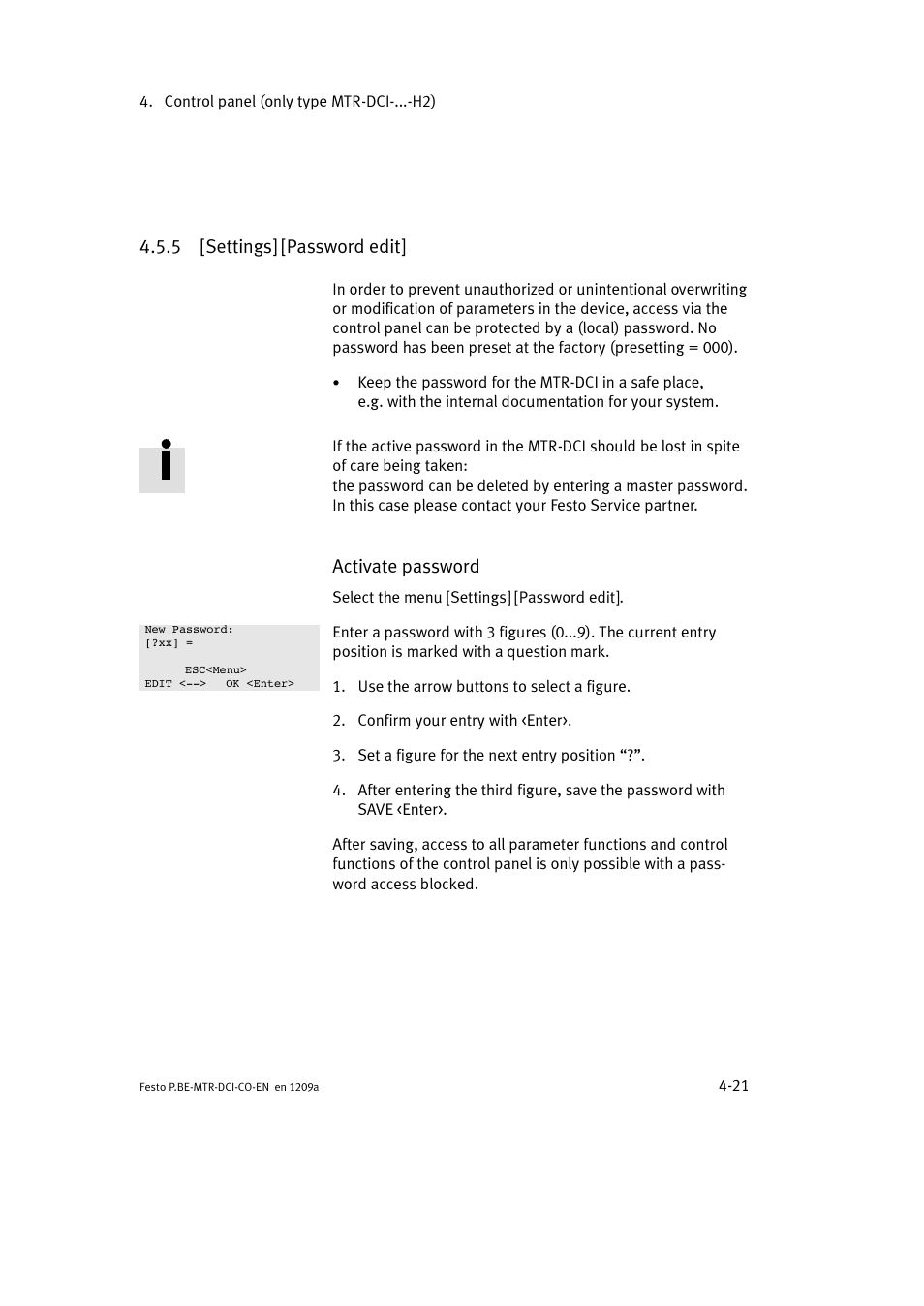 5 [settings] [password edit, Activate password | Festo Электромотор MTR-DCI User Manual | Page 93 / 352