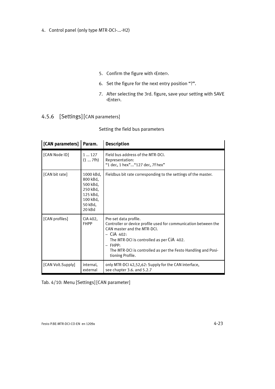 6 [settings] [can parameters, 6 [settings | Festo Электромотор MTR-DCI User Manual | Page 95 / 352