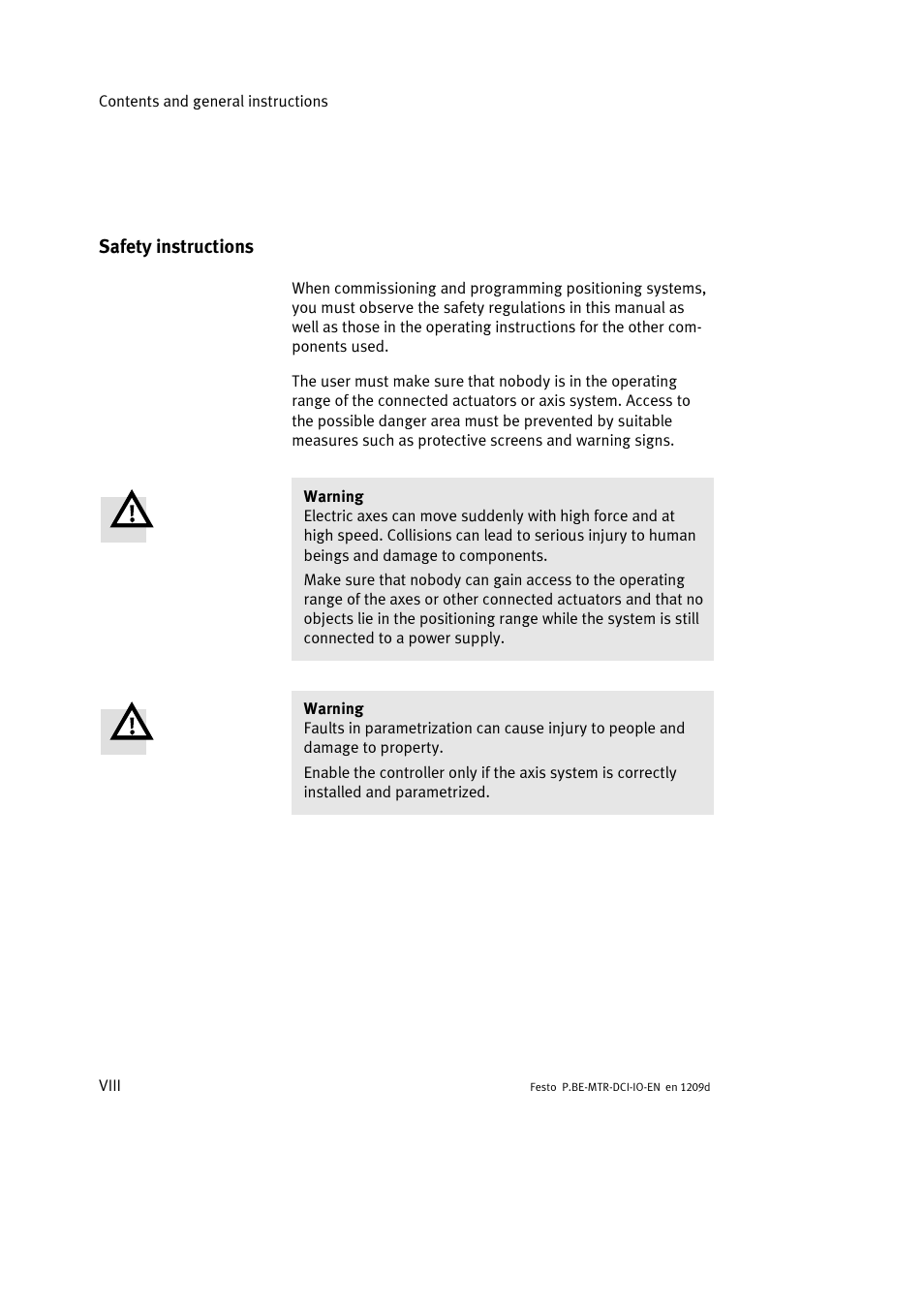 Safety instructions | Festo Электромотор MTR-DCI User Manual | Page 10 / 182