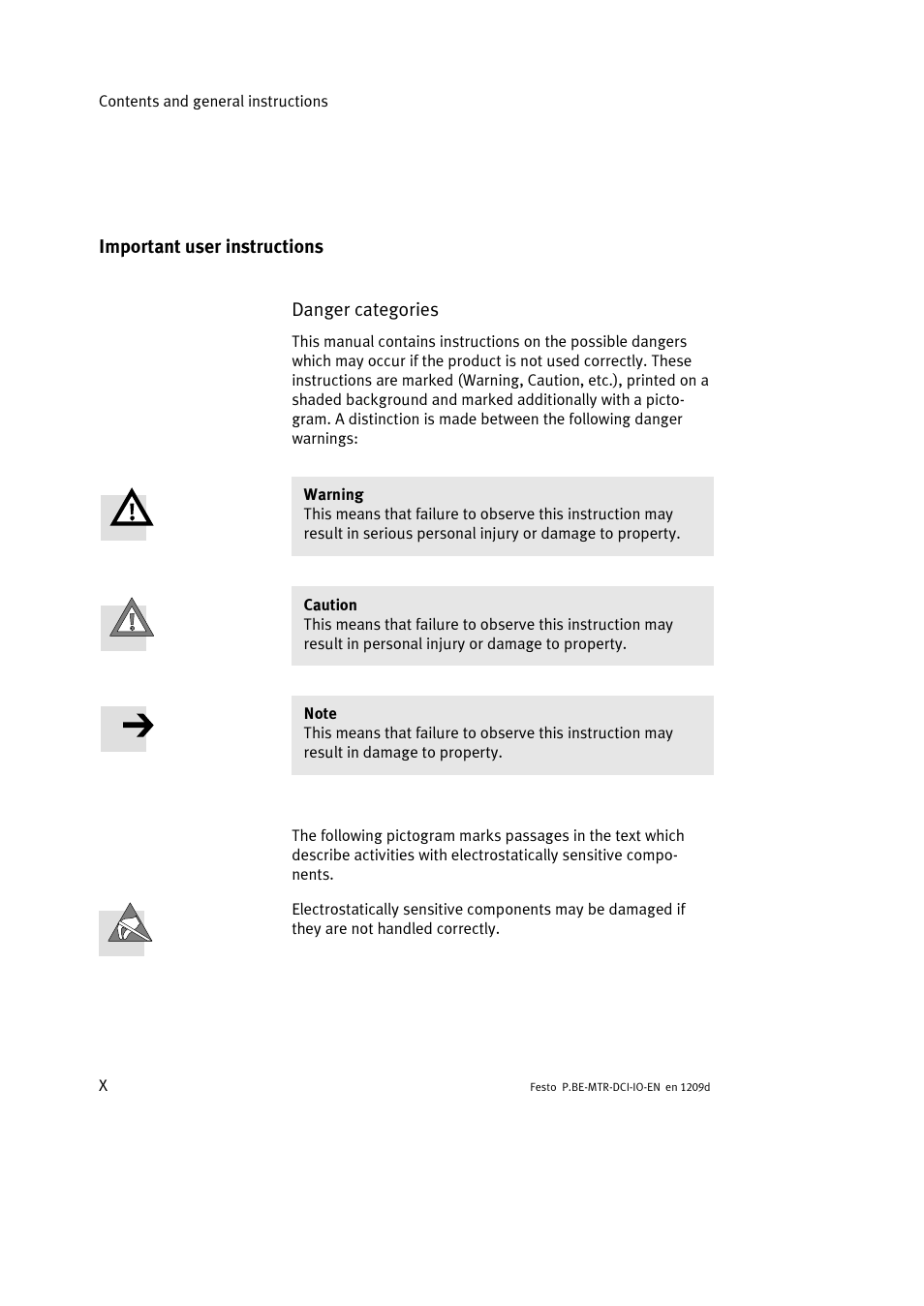 Important user instructions | Festo Электромотор MTR-DCI User Manual | Page 12 / 182