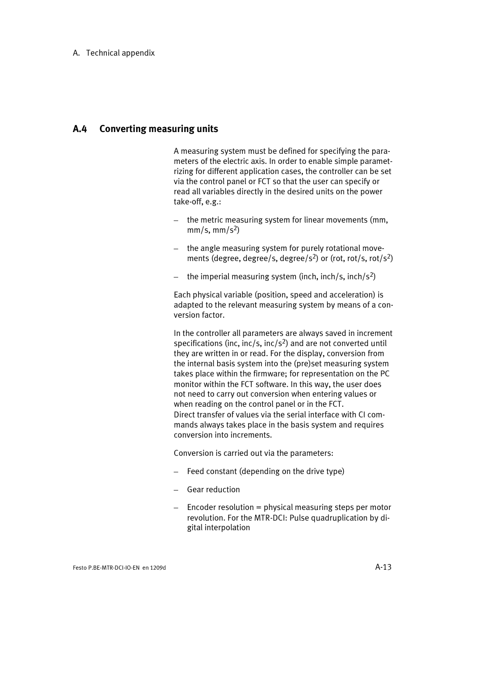 A.4 converting measuring units | Festo Электромотор MTR-DCI User Manual | Page 133 / 182