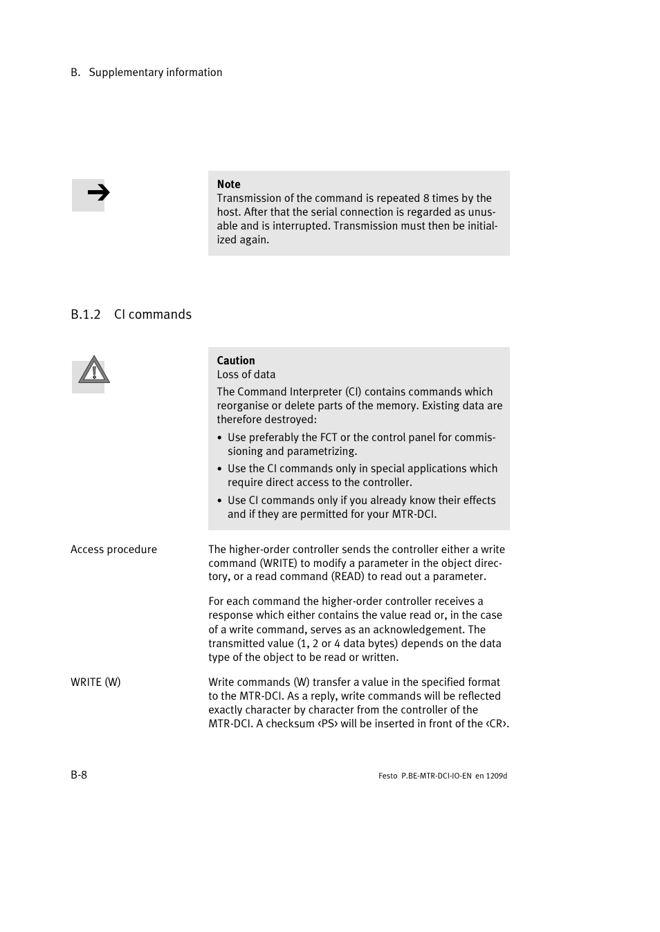 B.1.2 ci commands | Festo Электромотор MTR-DCI User Manual | Page 144 / 182