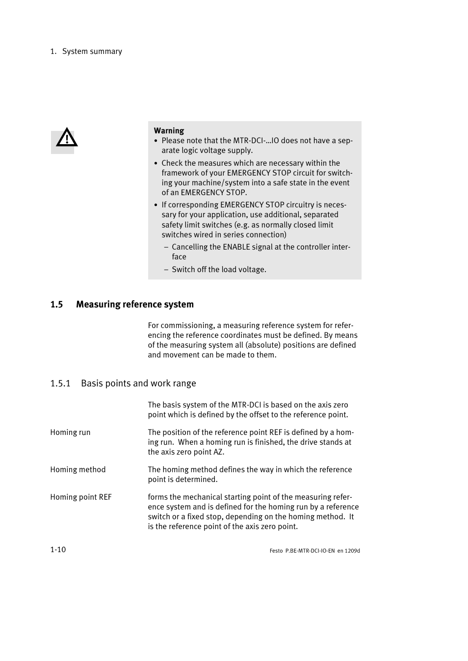 1 basis points and work range | Festo Электромотор MTR-DCI User Manual | Page 28 / 182