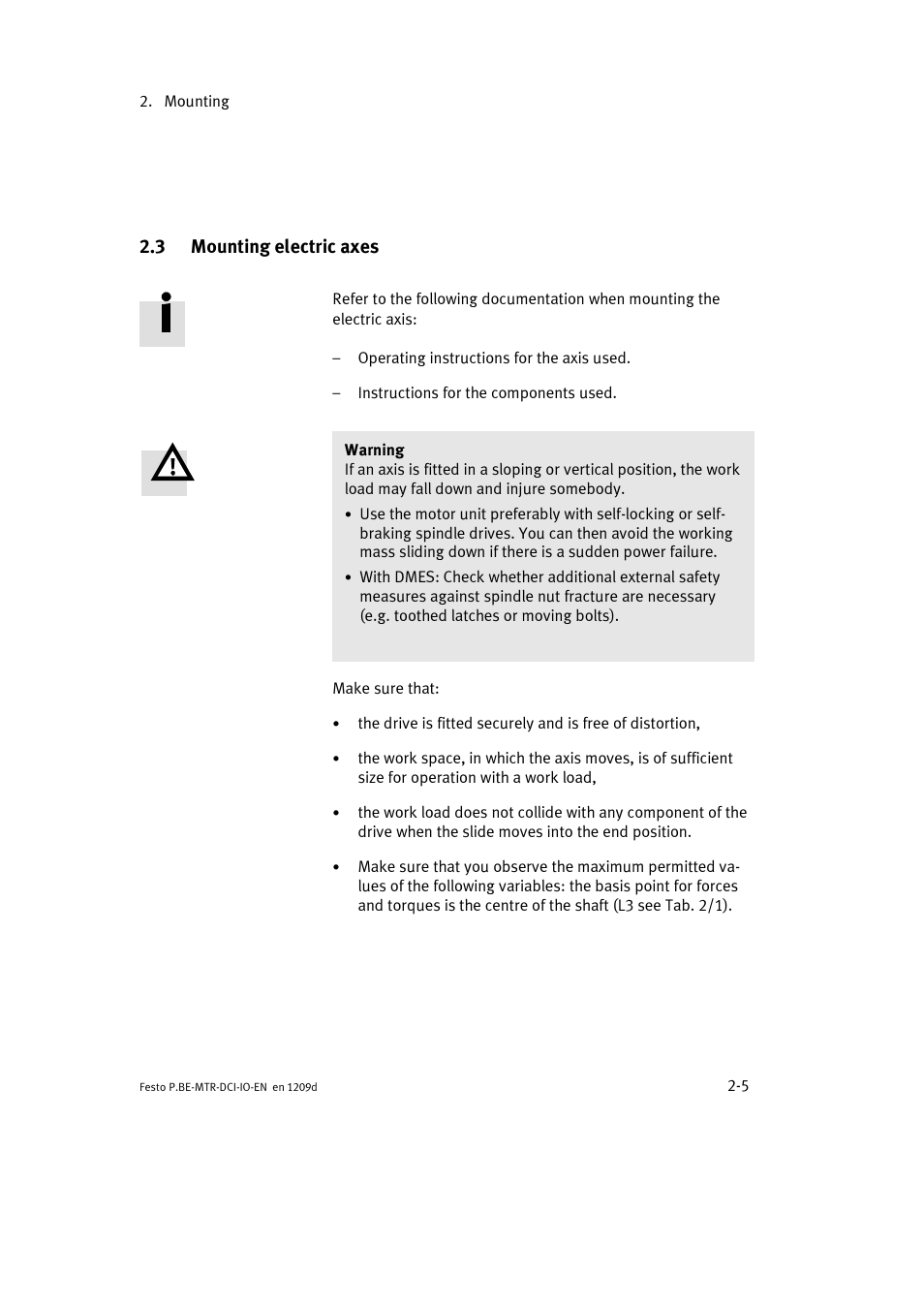 3 mounting electric axes | Festo Электромотор MTR-DCI User Manual | Page 39 / 182