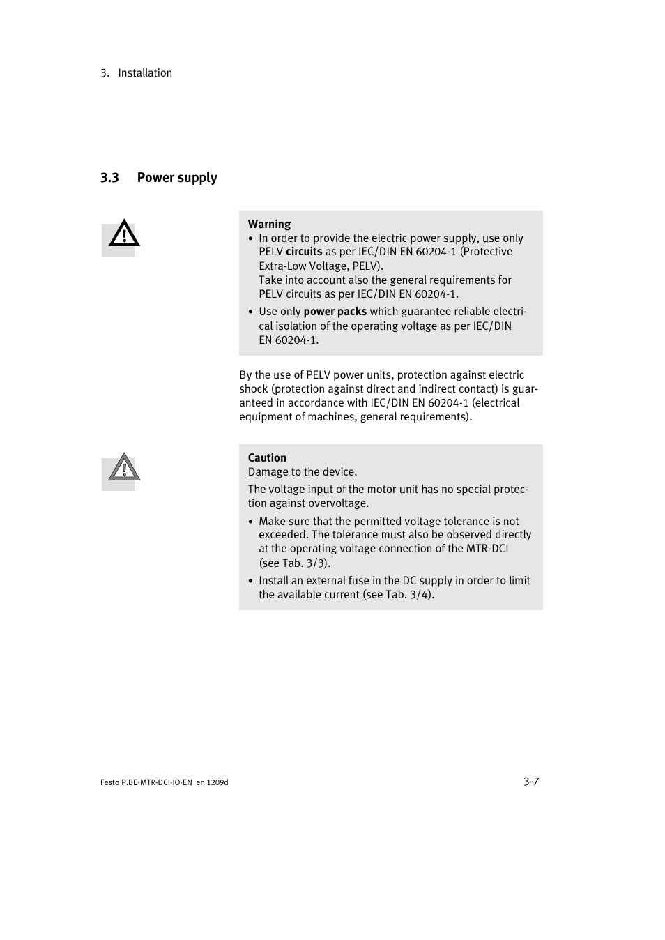 3 power supply | Festo Электромотор MTR-DCI User Manual | Page 49 / 182