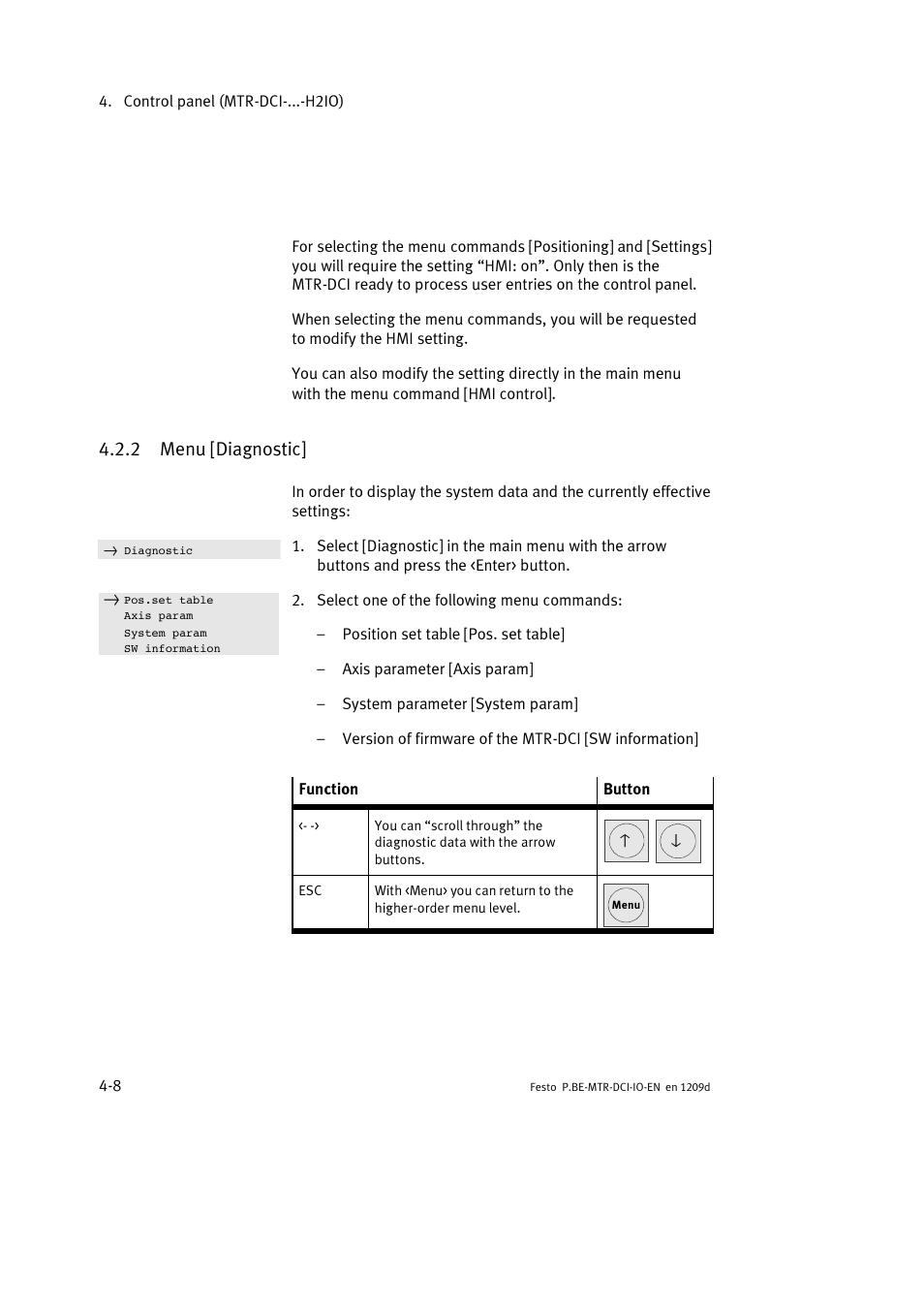 2 menu [diagnostic | Festo Электромотор MTR-DCI User Manual | Page 66 / 182