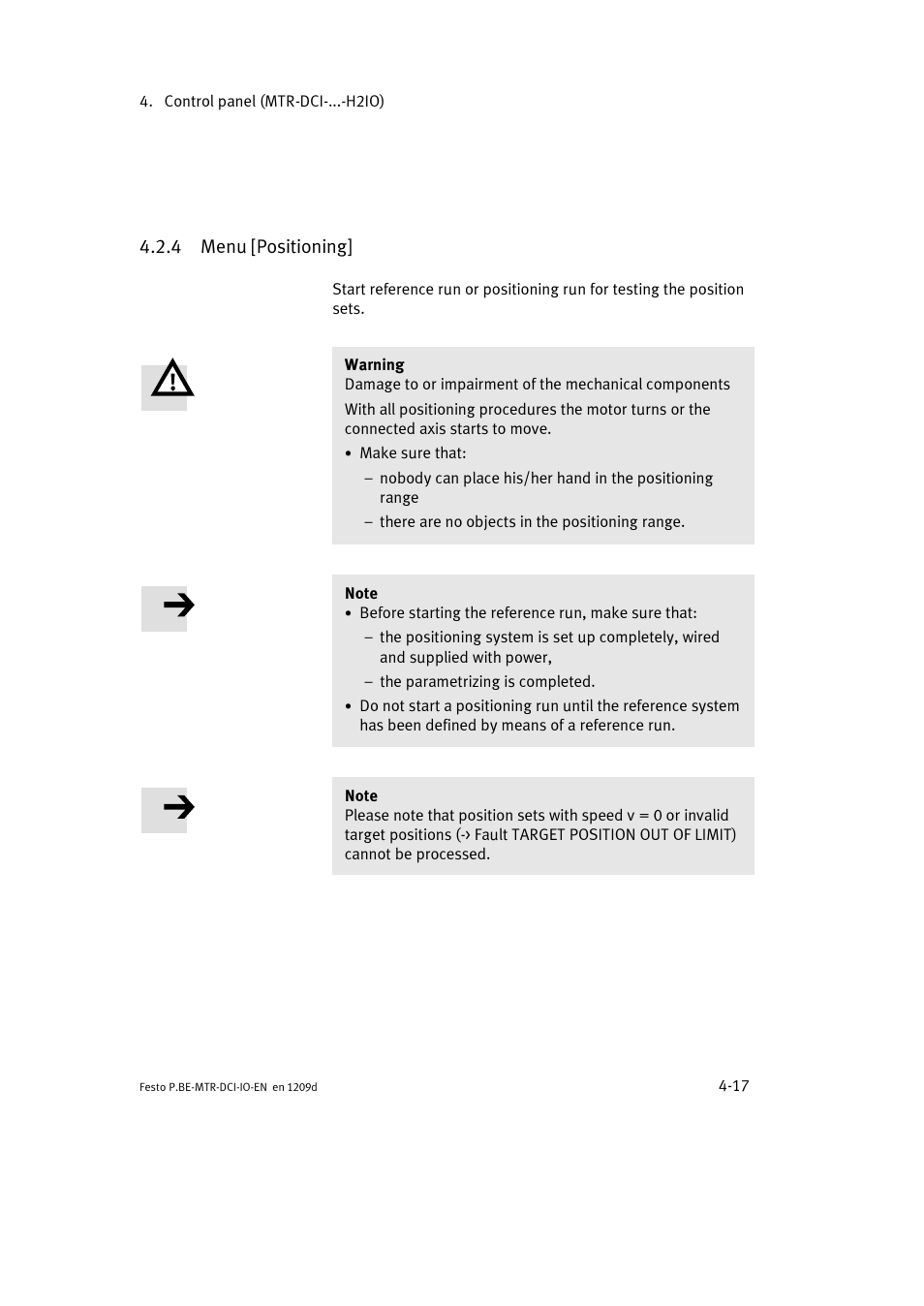 4 menu [positioning | Festo Электромотор MTR-DCI User Manual | Page 75 / 182