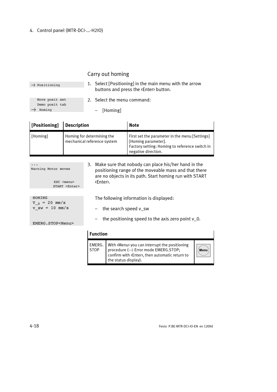 Carry out homing | Festo Электромотор MTR-DCI User Manual | Page 76 / 182