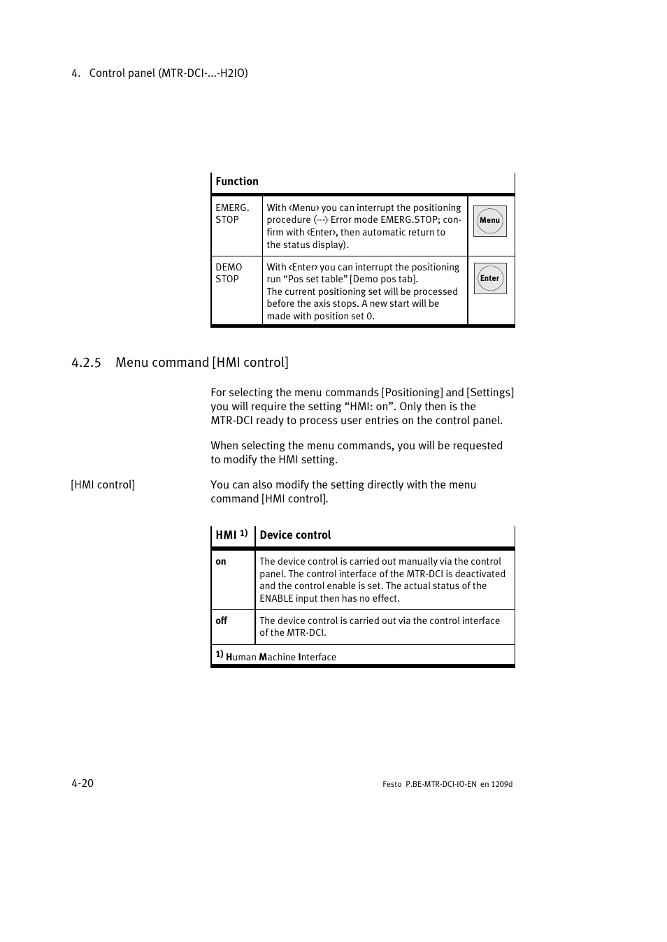 5 menu command [hmi control | Festo Электромотор MTR-DCI User Manual | Page 78 / 182