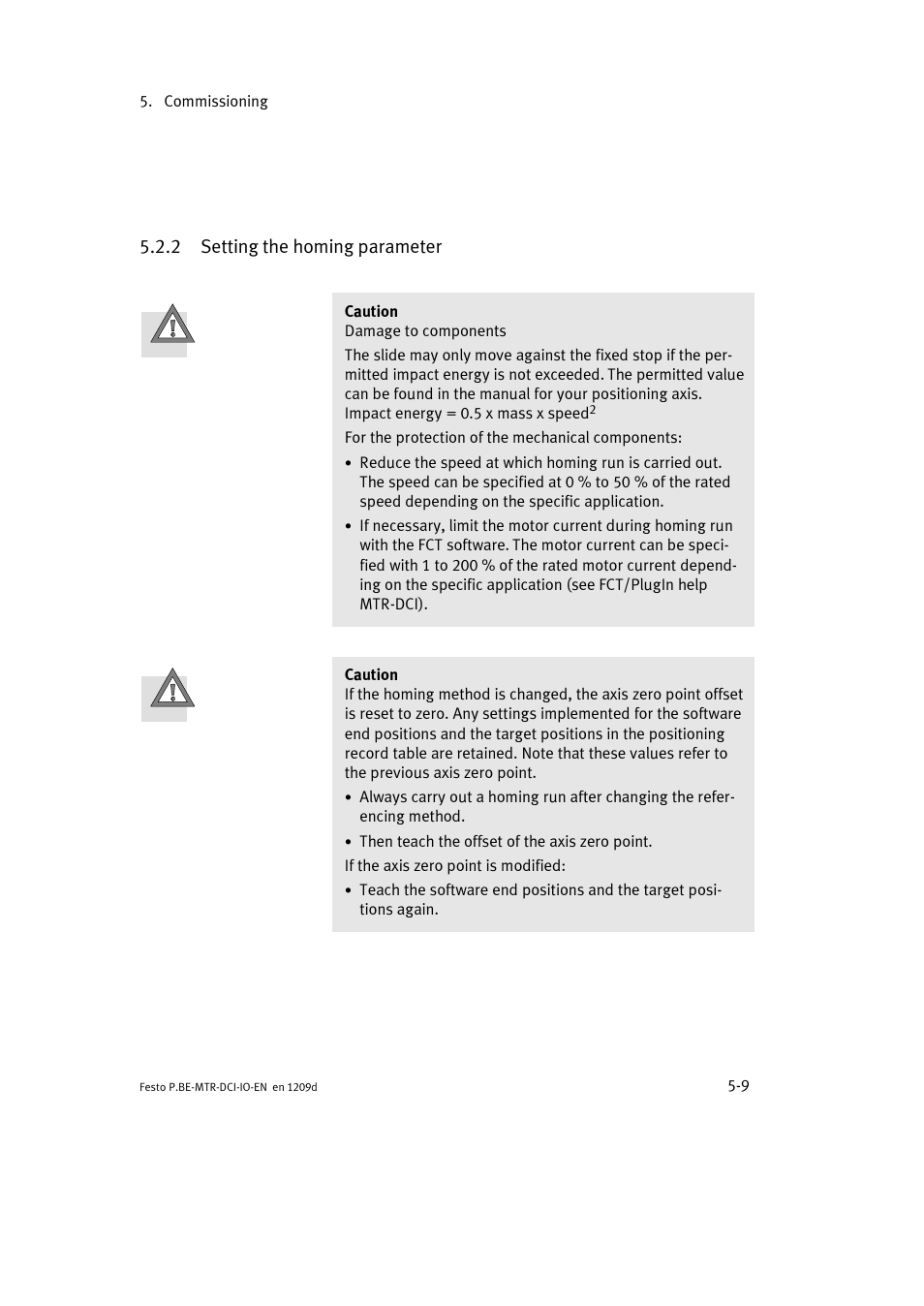 2 setting the homing parameter | Festo Электромотор MTR-DCI User Manual | Page 87 / 182