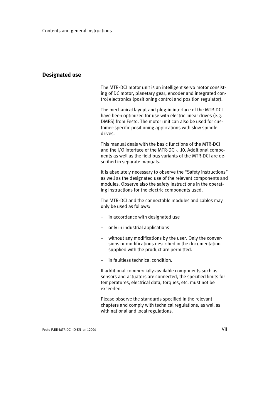 Designated use | Festo Электромотор MTR-DCI User Manual | Page 9 / 182