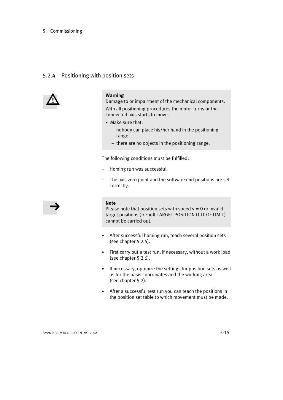 4 positioning with position sets | Festo Электромотор MTR-DCI User Manual | Page 93 / 182