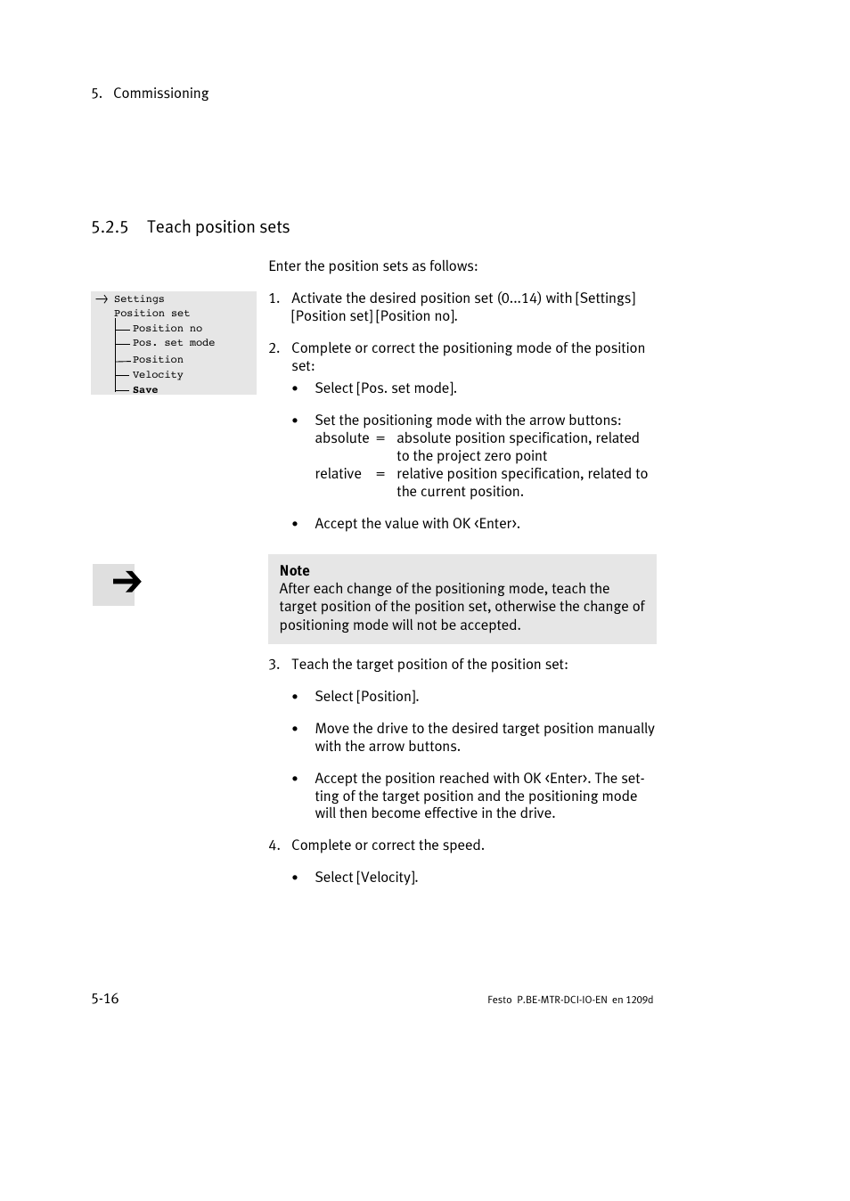 5 teach position sets | Festo Электромотор MTR-DCI User Manual | Page 94 / 182
