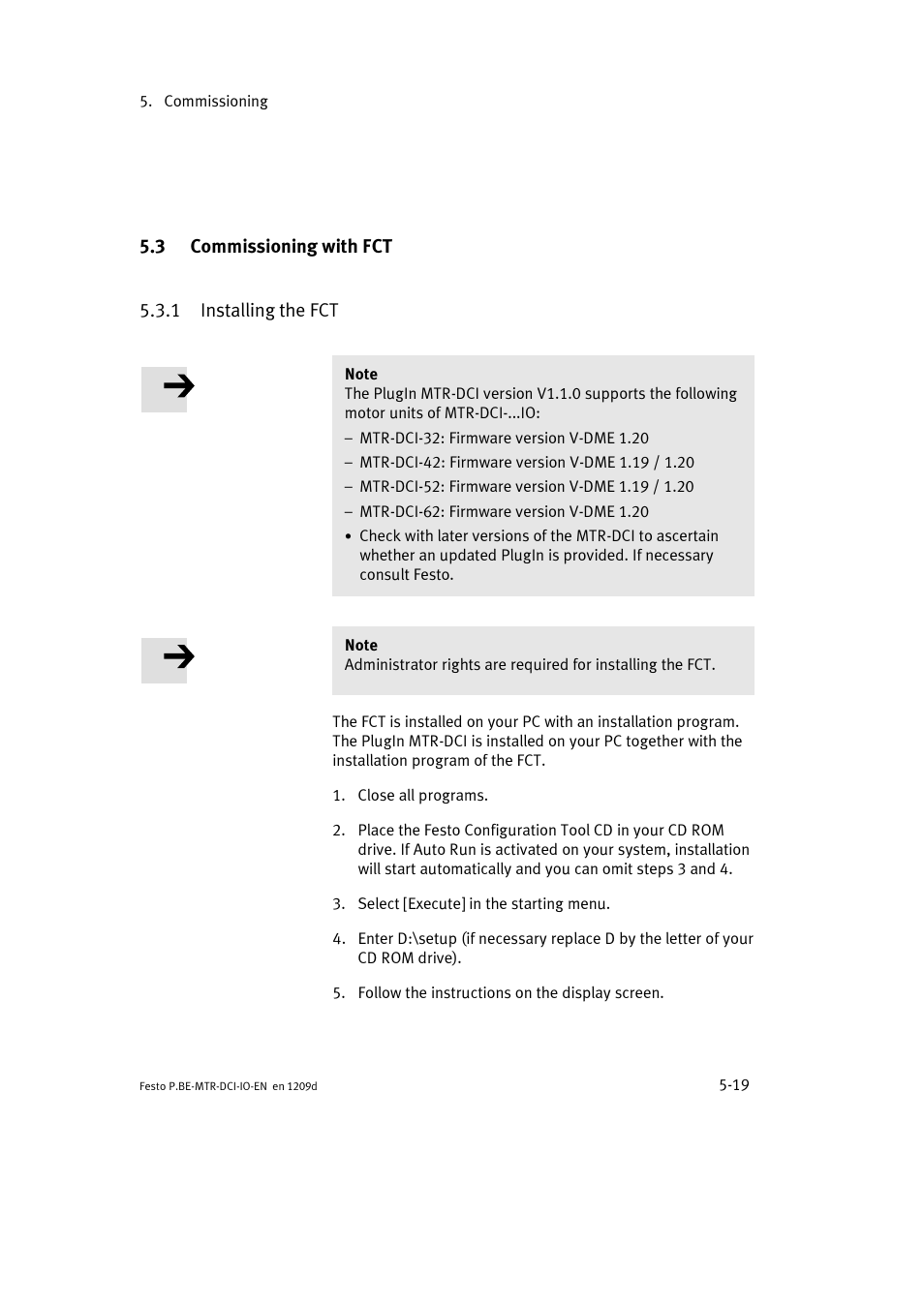 3 commissioning with fct, 1 installing the fct | Festo Электромотор MTR-DCI User Manual | Page 97 / 182