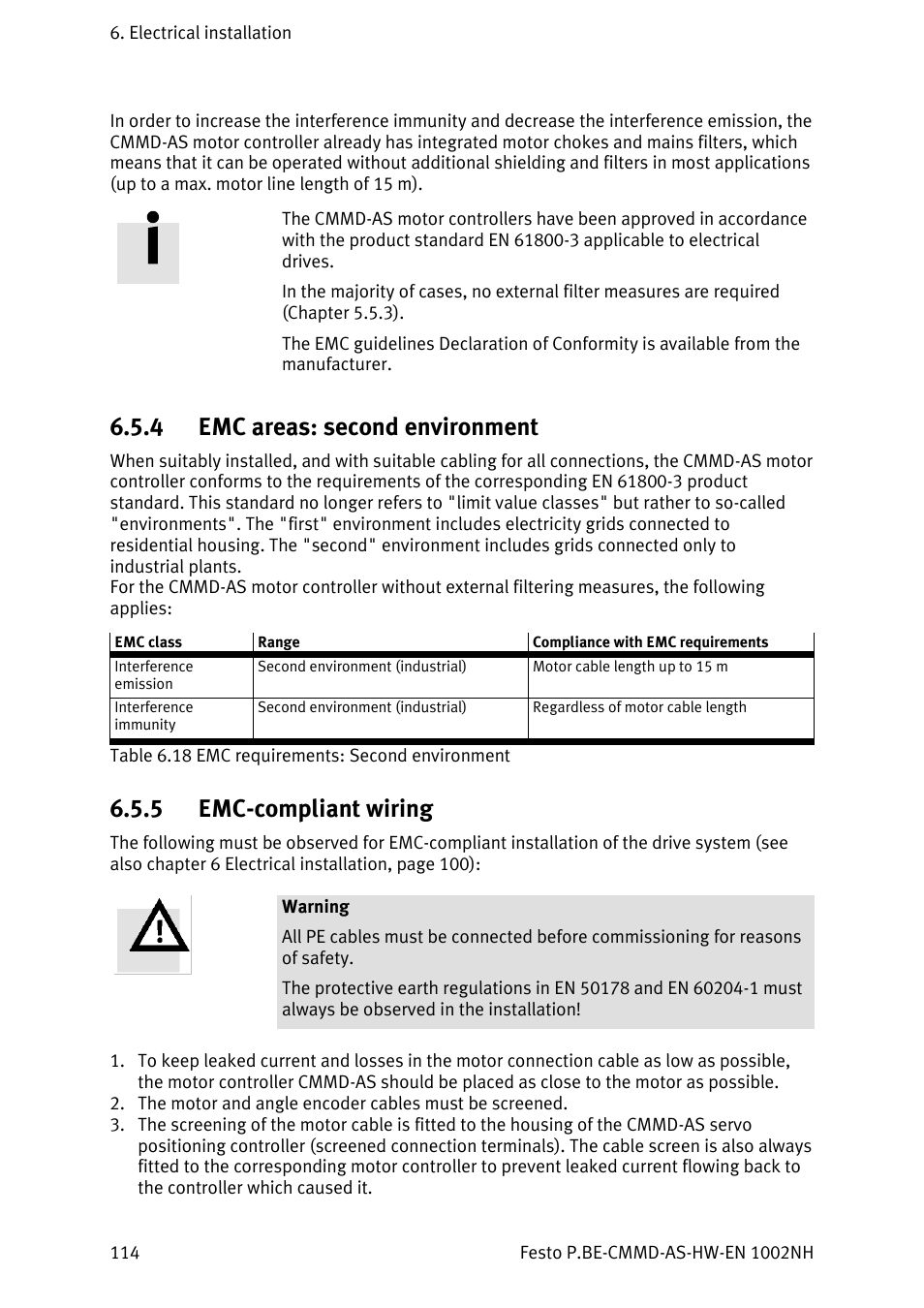 Emc areas: second environment, Emc-compliant wiring, 4 emc areas: second environment | 5 emc-compliant wiring | Festo Контроллер двигателя CMMD-AS User Manual | Page 114 / 131