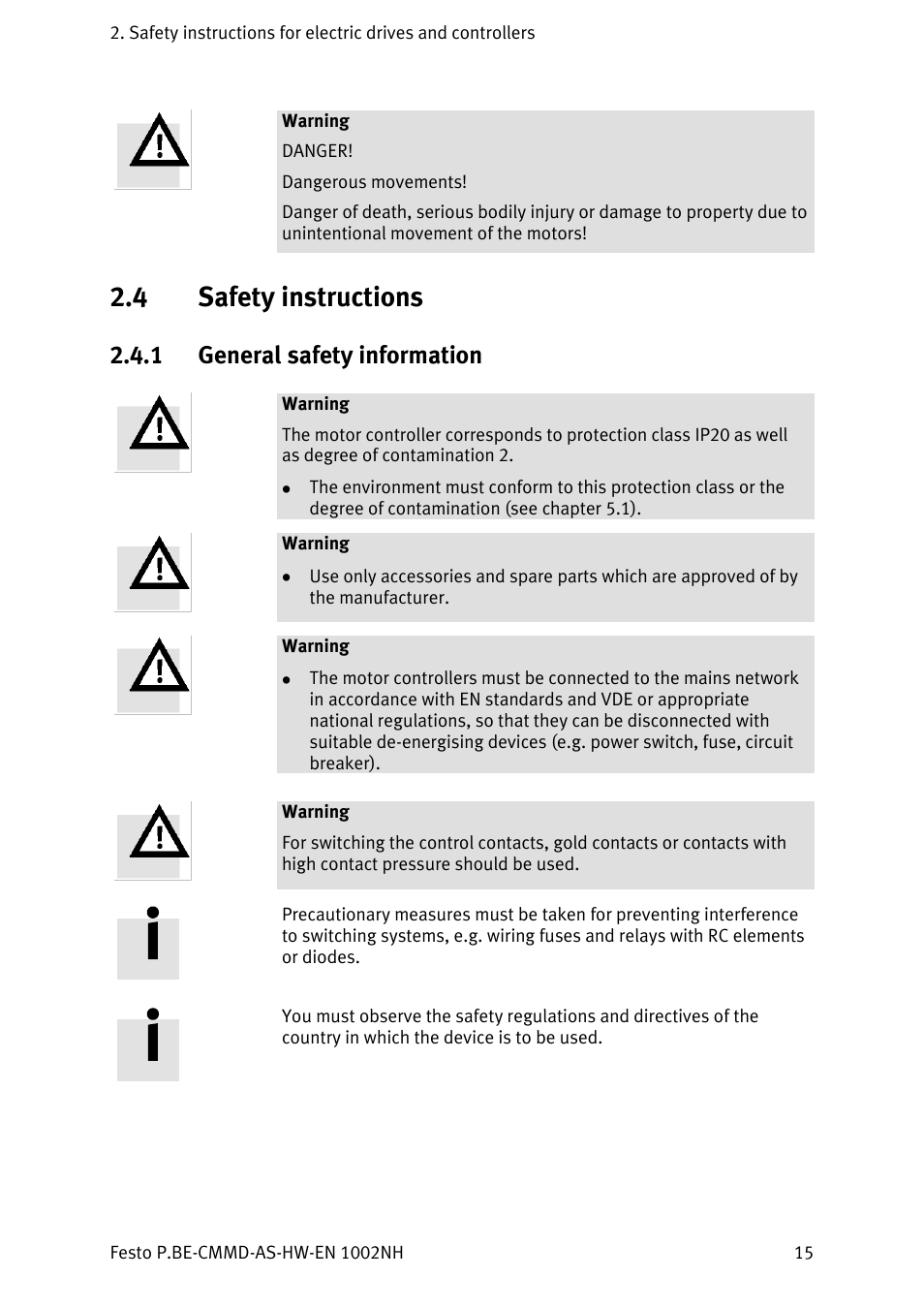 Safety instructions, General safety information, 4 safety instructions | 1 general safety information | Festo Контроллер двигателя CMMD-AS User Manual | Page 15 / 131