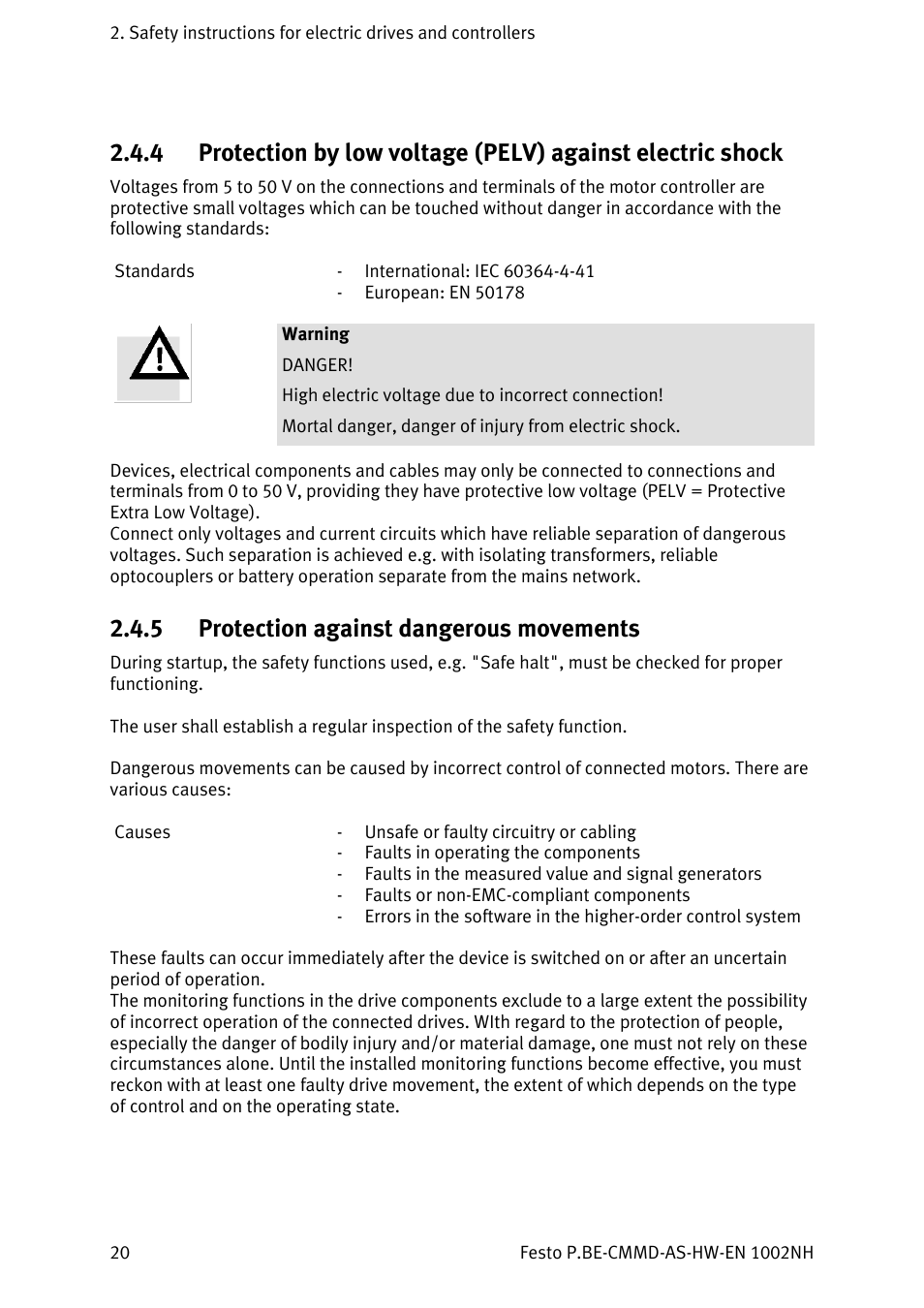 Protection against dangerous movements, 5 protection against dangerous movements | Festo Контроллер двигателя CMMD-AS User Manual | Page 20 / 131