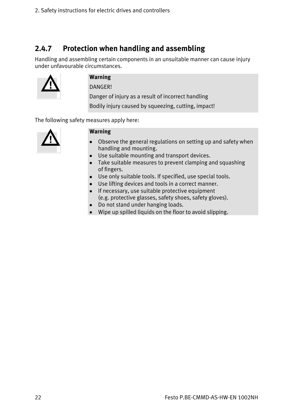 Protection when handling and assembling, 7 protection when handling and assembling | Festo Контроллер двигателя CMMD-AS User Manual | Page 22 / 131