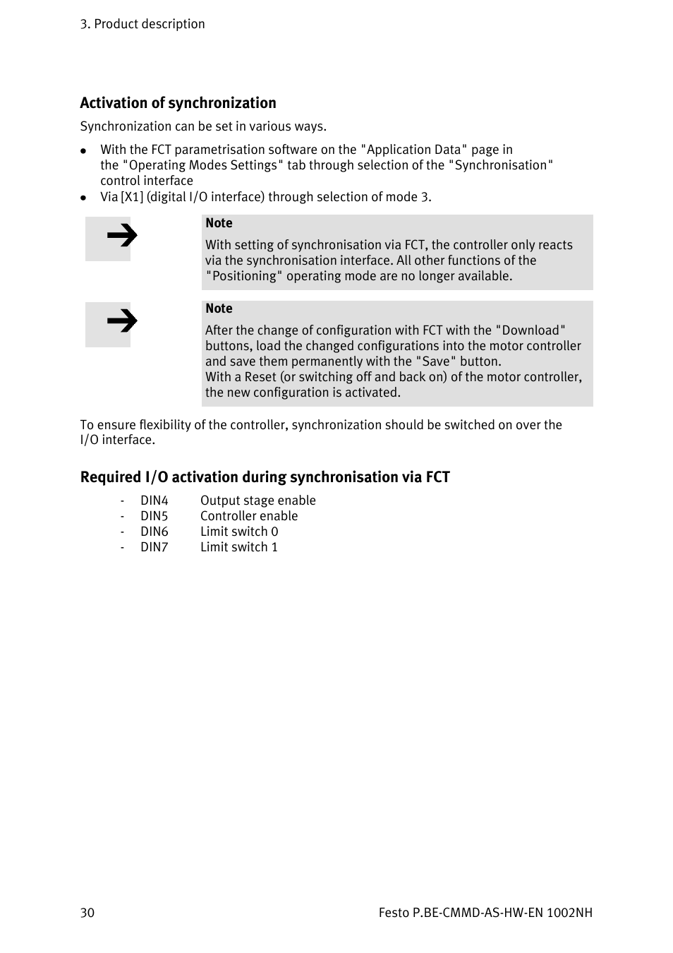 Activation of synchronization | Festo Контроллер двигателя CMMD-AS User Manual | Page 30 / 131