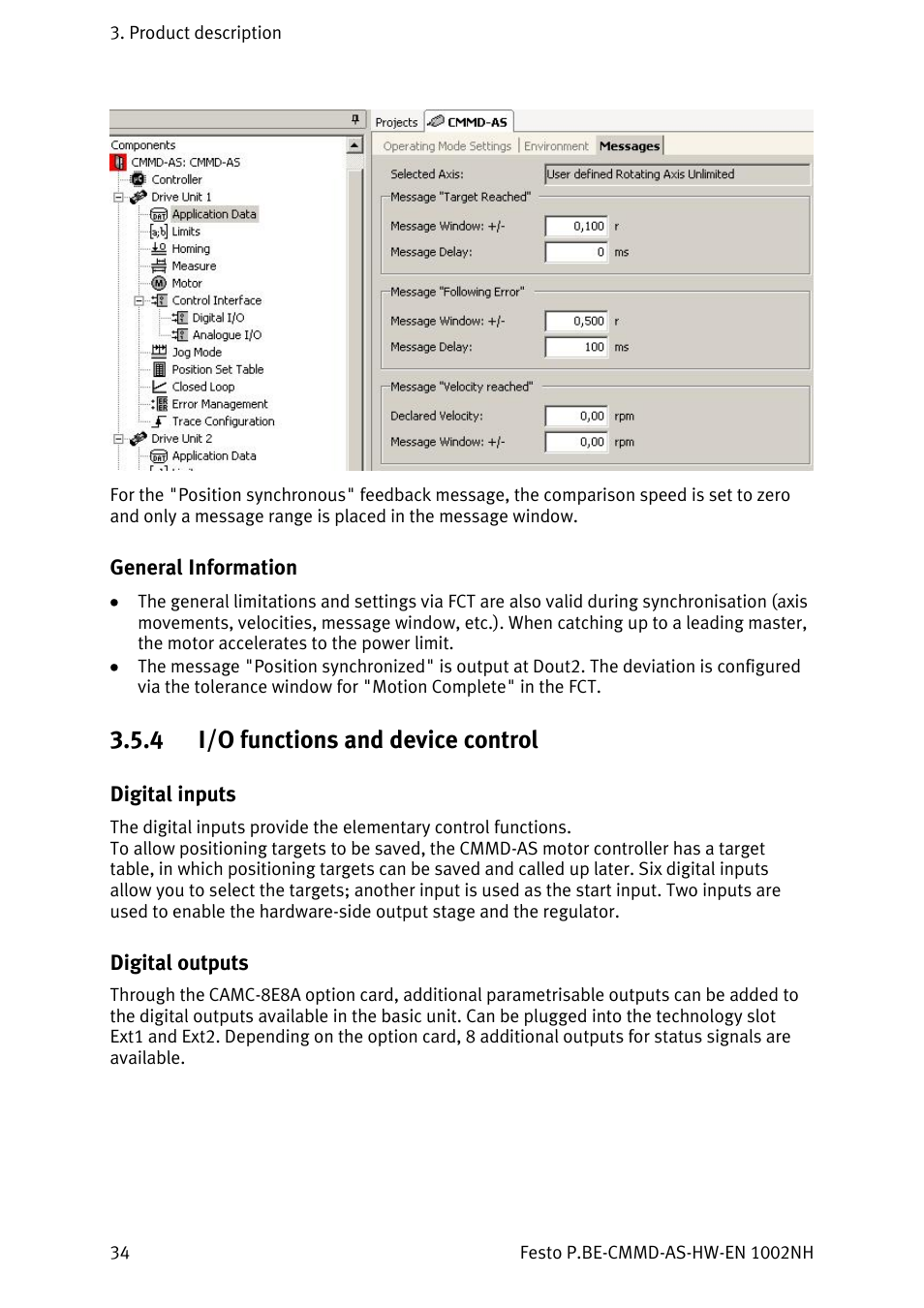 General information, I/o functions and device control, Digital inputs | Digital outputs, E 34), 4 i/o functions and device control | Festo Контроллер двигателя CMMD-AS User Manual | Page 34 / 131