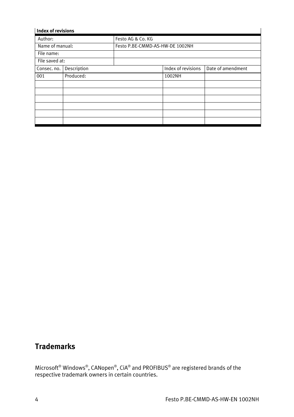 Trademarks | Festo Контроллер двигателя CMMD-AS User Manual | Page 4 / 131