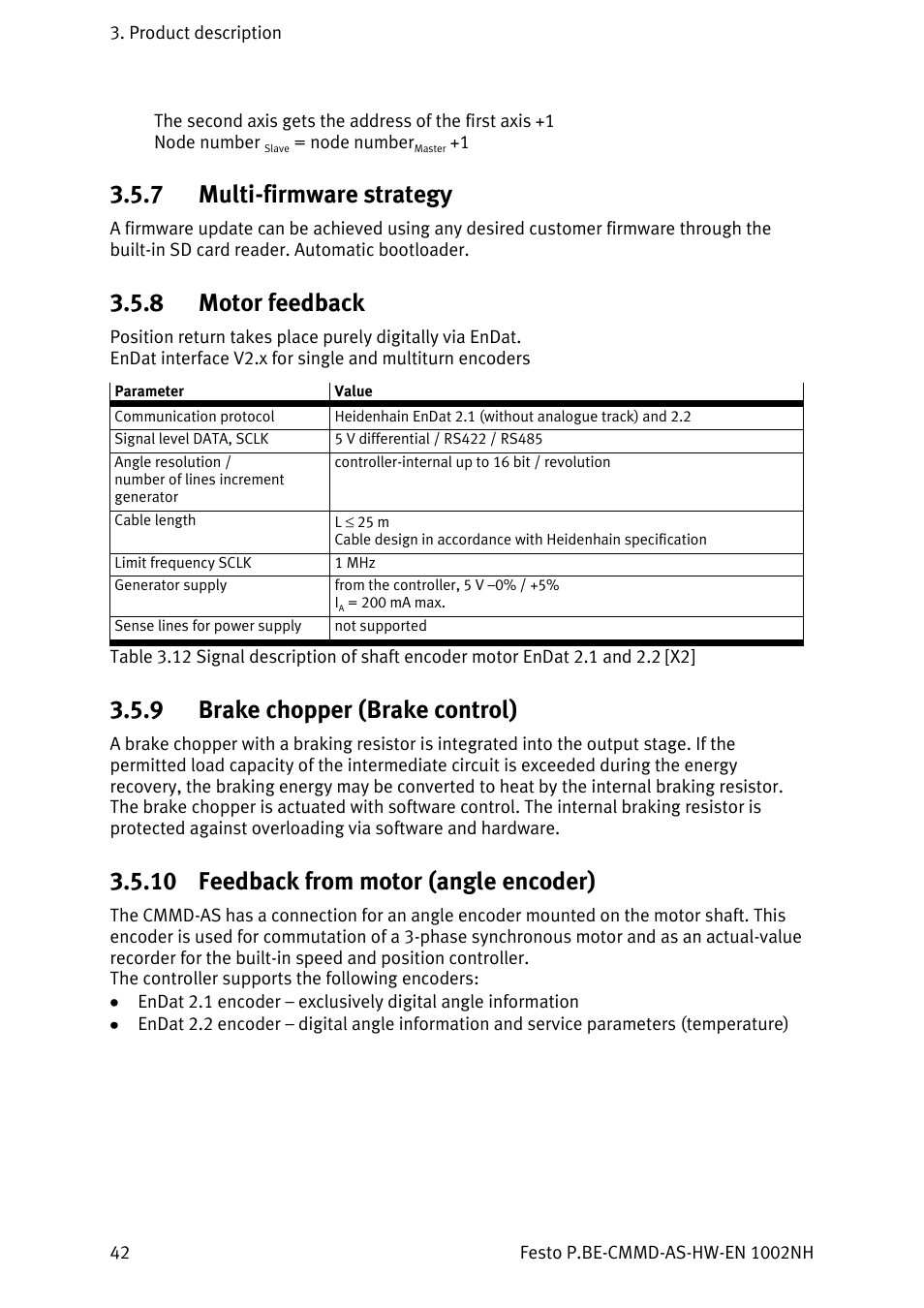 Multi-firmware strategy, Motor feedback, Brake chopper (brake control) | Feedback from motor (angle encoder), 7 multi-firmware strategy, 8 motor feedback, 9 brake chopper (brake control), 10 feedback from motor (angle encoder) | Festo Контроллер двигателя CMMD-AS User Manual | Page 42 / 131