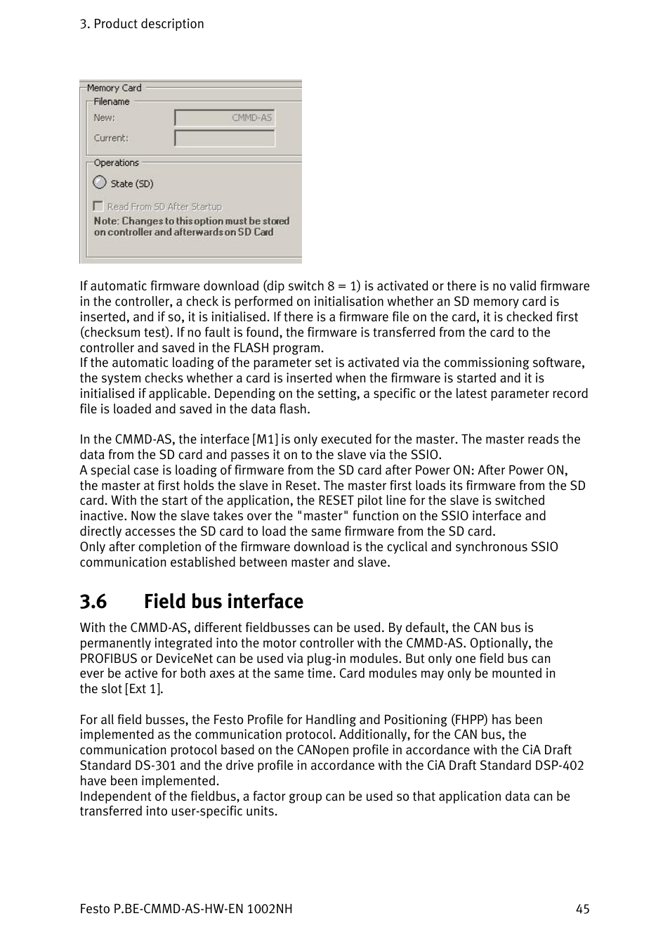 Field bus interface, 6 field bus interface | Festo Контроллер двигателя CMMD-AS User Manual | Page 45 / 131