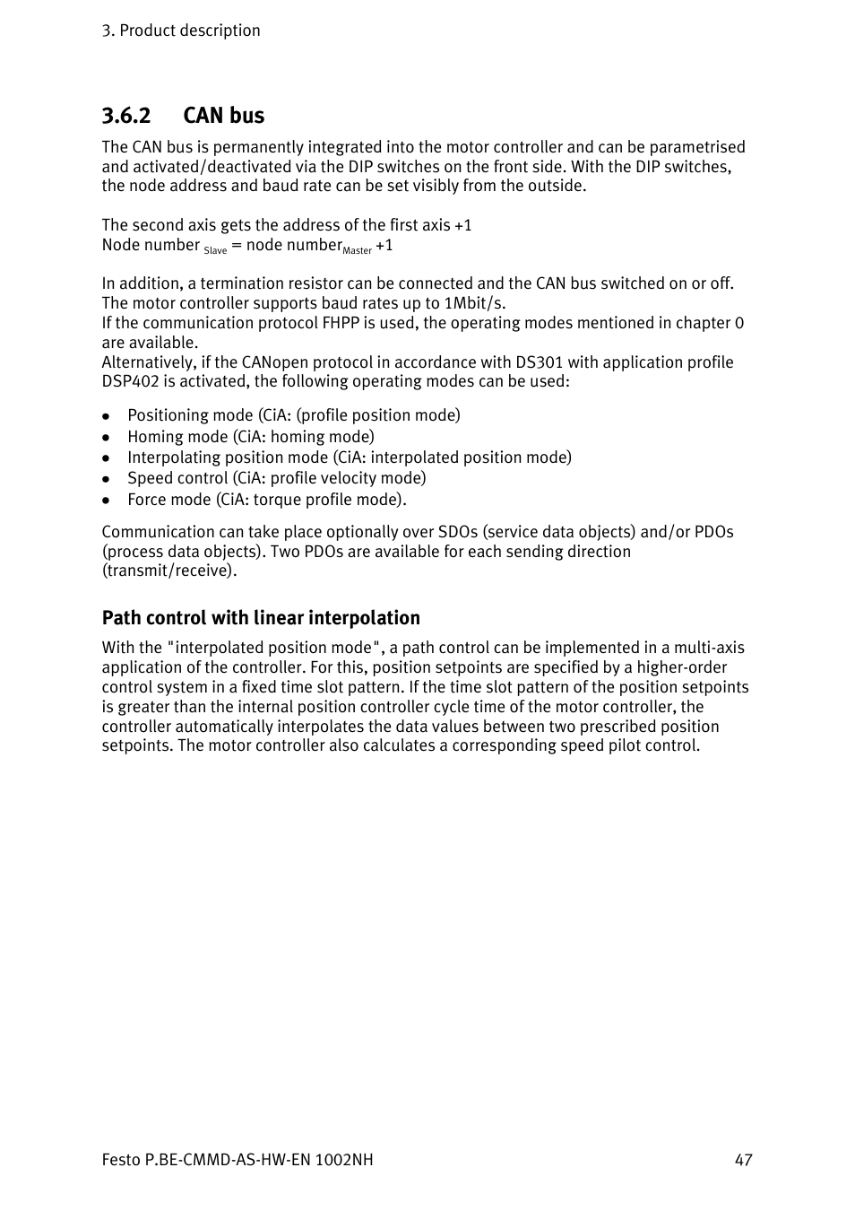 Can bus, Path control with linear interpolation, 2 can bus | Festo Контроллер двигателя CMMD-AS User Manual | Page 47 / 131