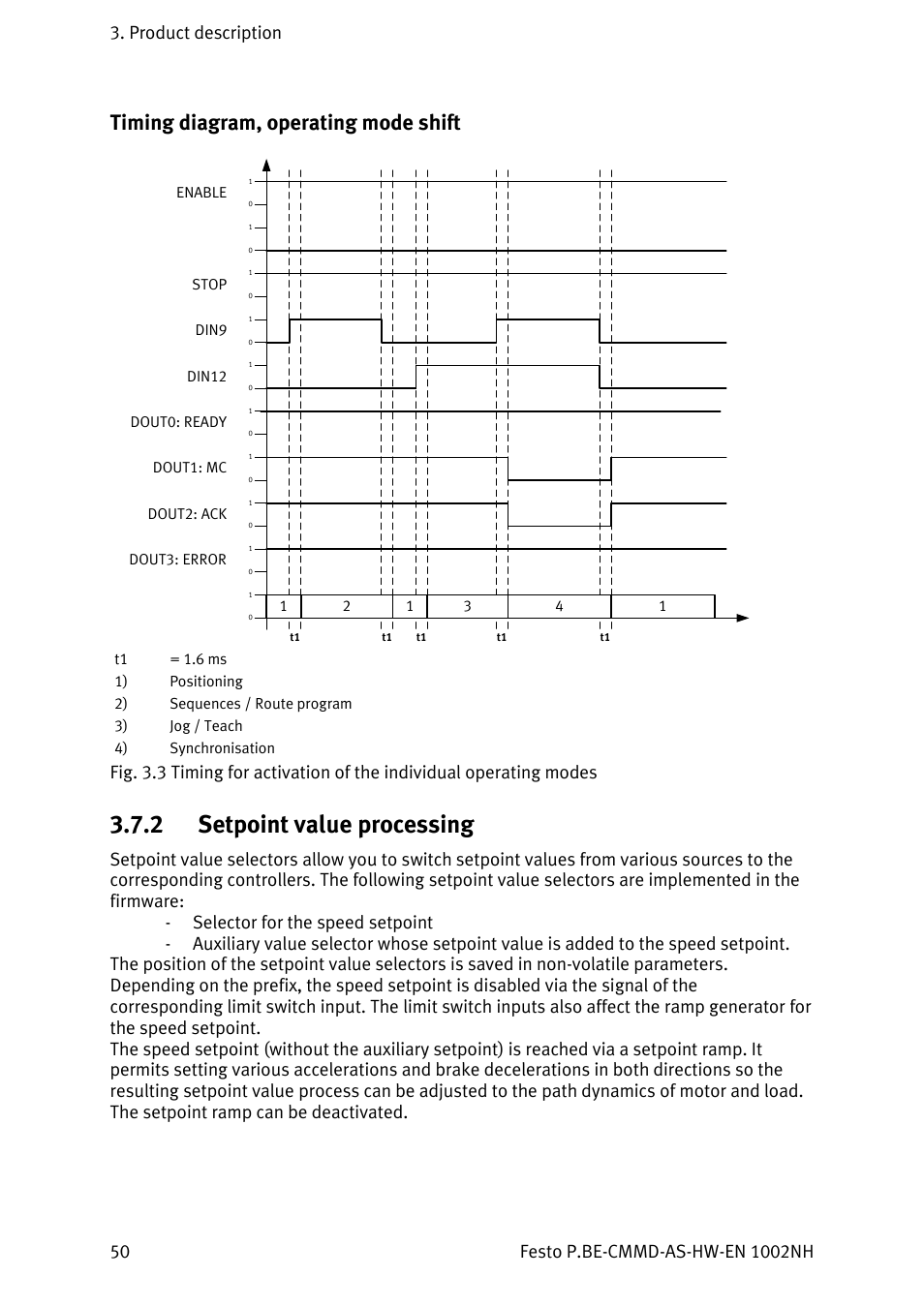 Timing diagram, operating mode shift, Setpoint value processing, 2 setpoint value processing | Festo Контроллер двигателя CMMD-AS User Manual | Page 50 / 131