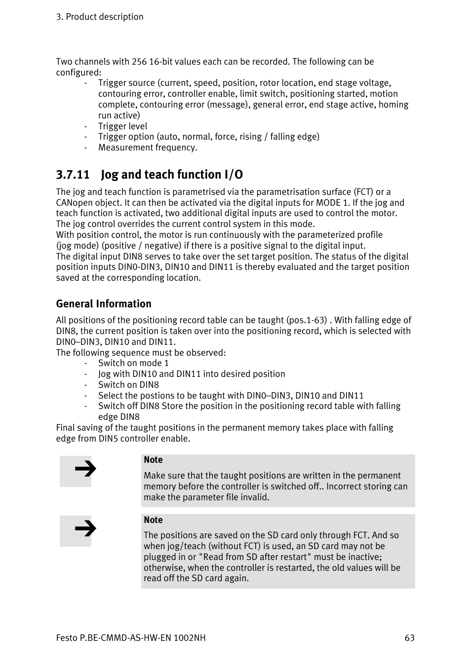 Jog and teach function i/o, General information, 11 jog and teach function i/o | Festo Контроллер двигателя CMMD-AS User Manual | Page 63 / 131