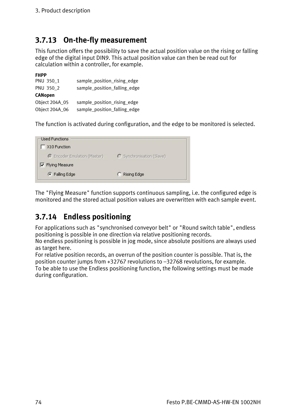 On-the-fly measurement, Endless positioning, 13 on-the-fly measurement | 14 endless positioning | Festo Контроллер двигателя CMMD-AS User Manual | Page 74 / 131