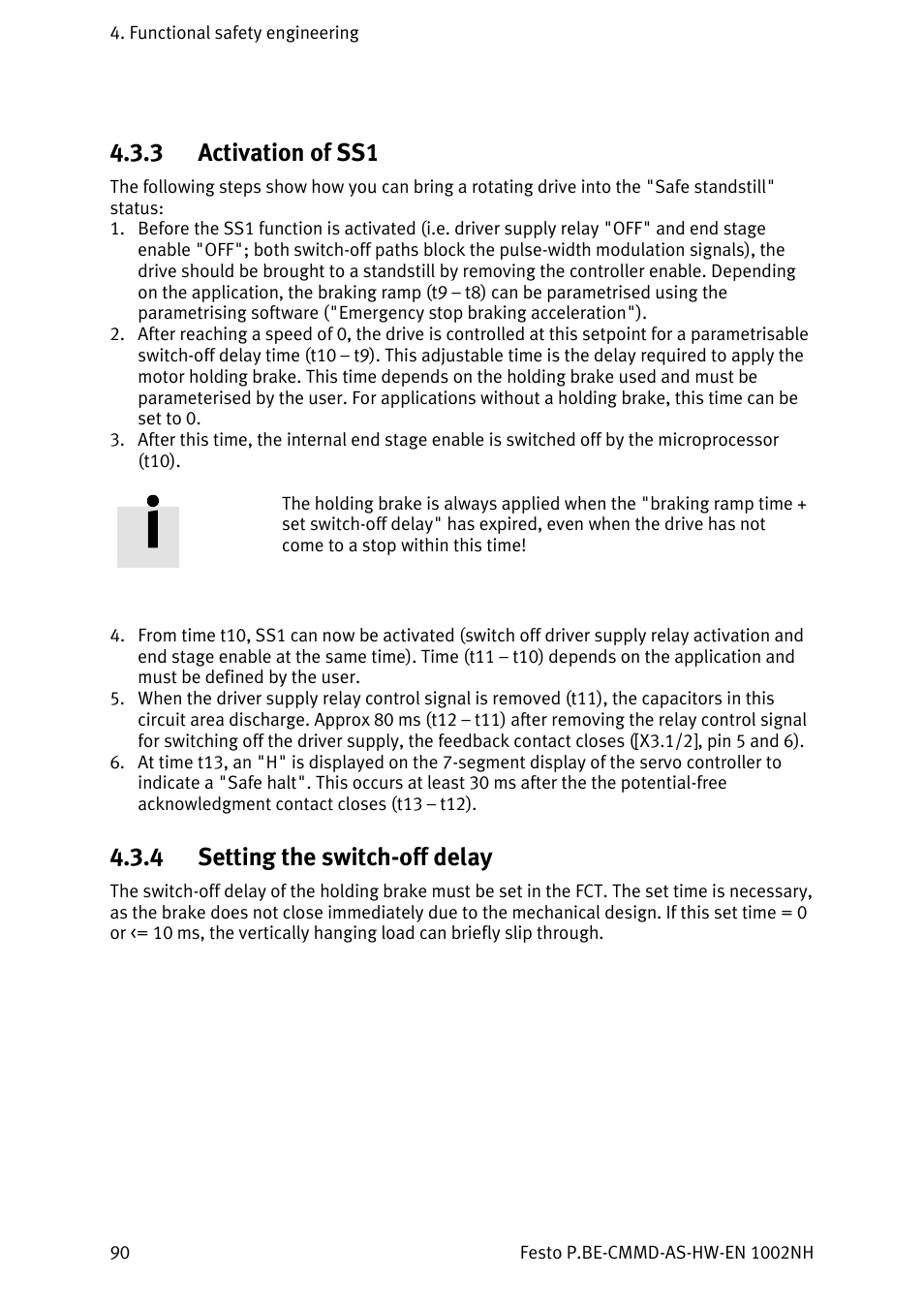 Activation of ss1, Setting the switch-off delay, 3 activation of ss1 | 4 setting the switch-off delay | Festo Контроллер двигателя CMMD-AS User Manual | Page 90 / 131