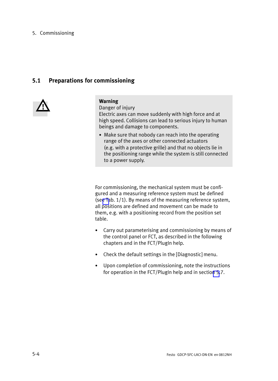 1 preparations for commissioning, Preparations for commissioning | Festo Контроллеры двигателя SFC-LAC User Manual | Page 108 / 379