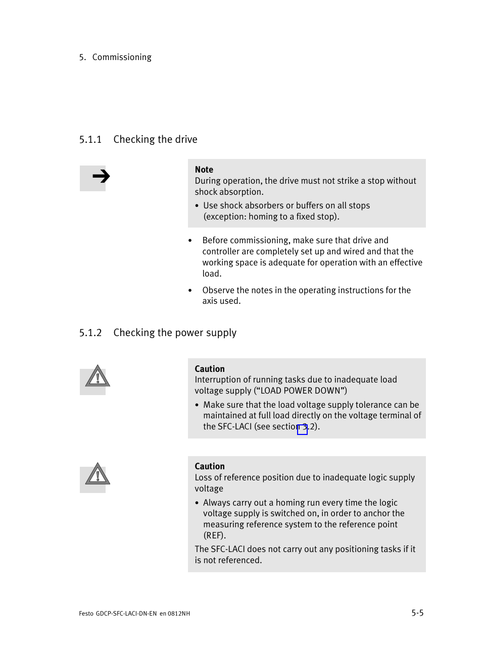 1 checking the drive, 2 checking the power supply, Checking the drive | Checking the power supply | Festo Контроллеры двигателя SFC-LAC User Manual | Page 109 / 379