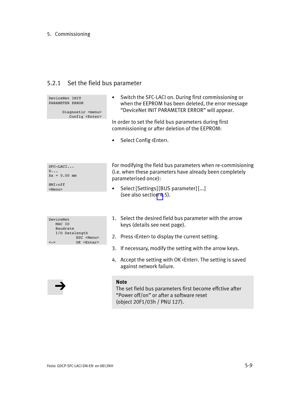 1 set the field bus parameter, Set the field bus parameter | Festo Контроллеры двигателя SFC-LAC User Manual | Page 113 / 379