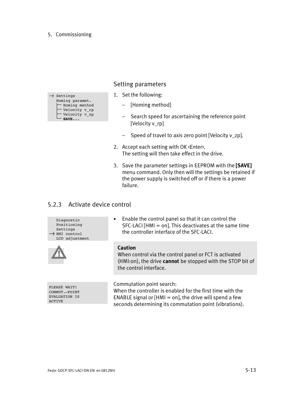 3 activate device control, Activate device control, Setting parameters | Festo Контроллеры двигателя SFC-LAC User Manual | Page 117 / 379