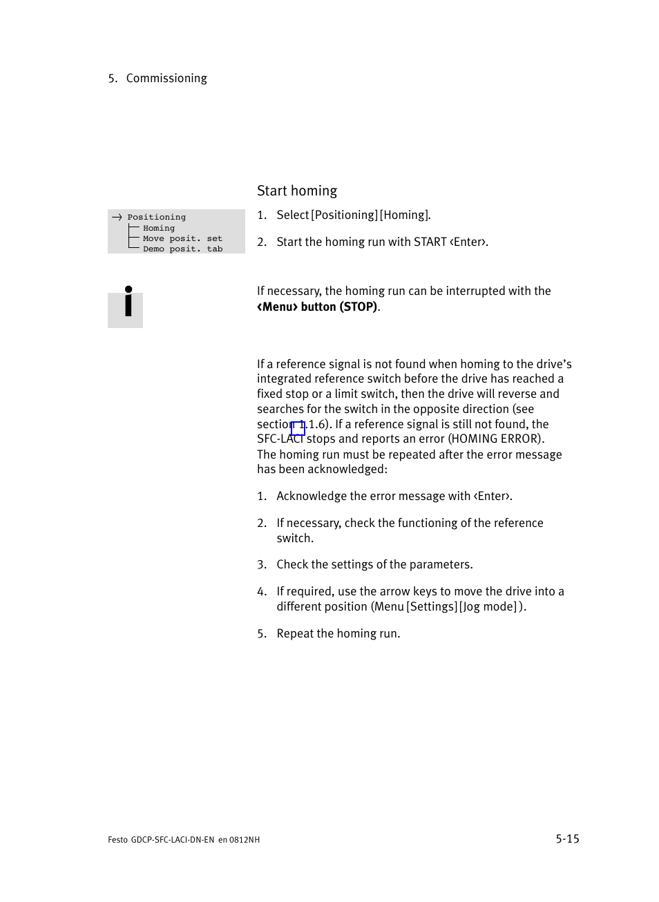 Start homing | Festo Контроллеры двигателя SFC-LAC User Manual | Page 119 / 379