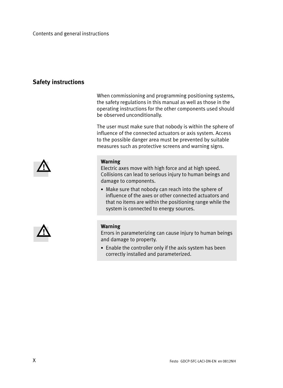 Safety instructions | Festo Контроллеры двигателя SFC-LAC User Manual | Page 12 / 379