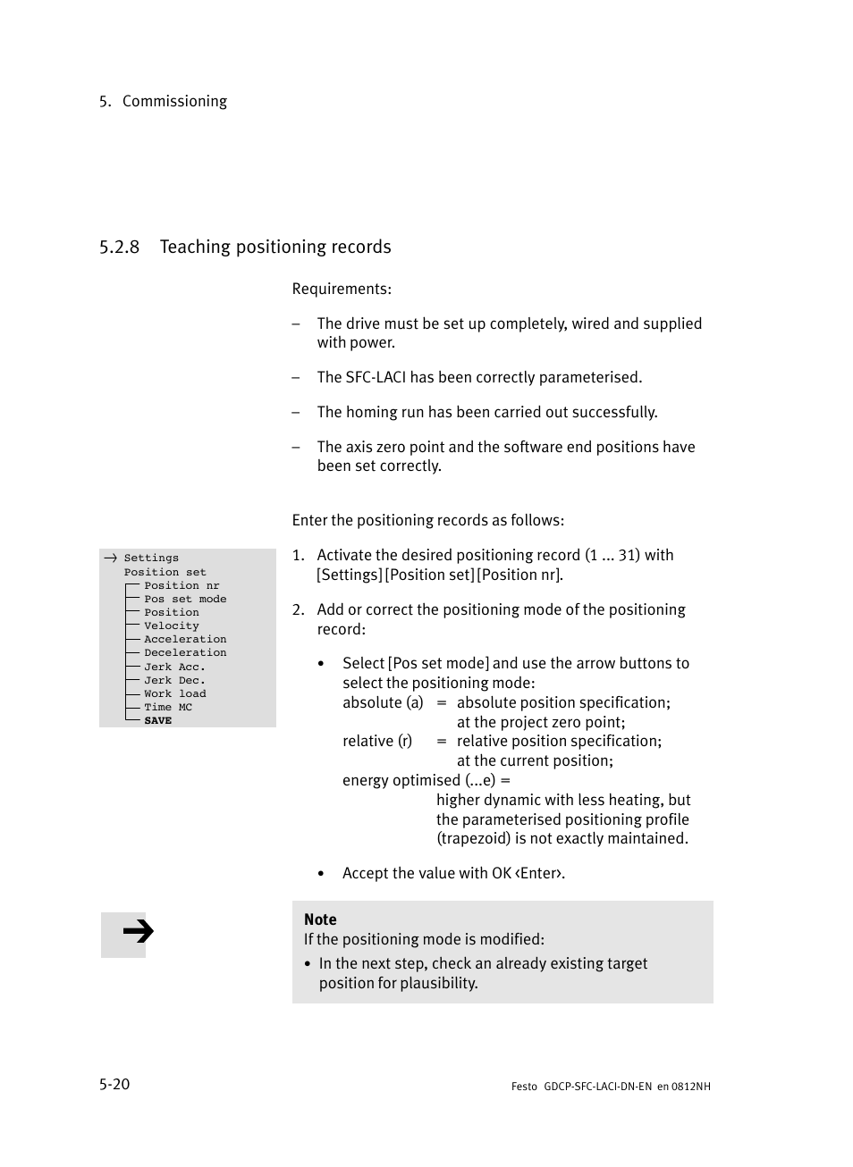 8 teaching positioning records, Teaching positioning records | Festo Контроллеры двигателя SFC-LAC User Manual | Page 124 / 379