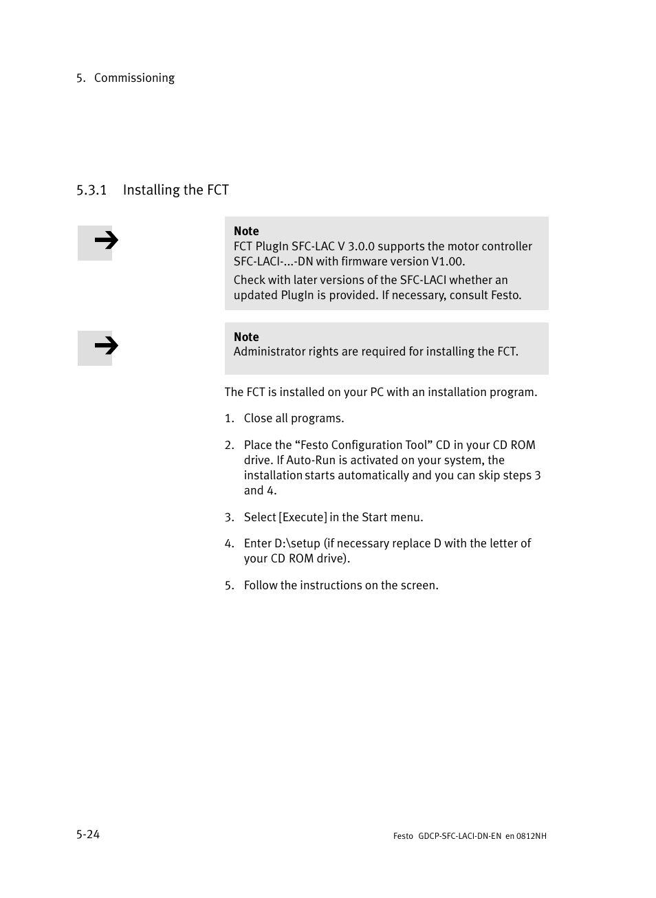 1 installing the fct, Installing the fct | Festo Контроллеры двигателя SFC-LAC User Manual | Page 128 / 379